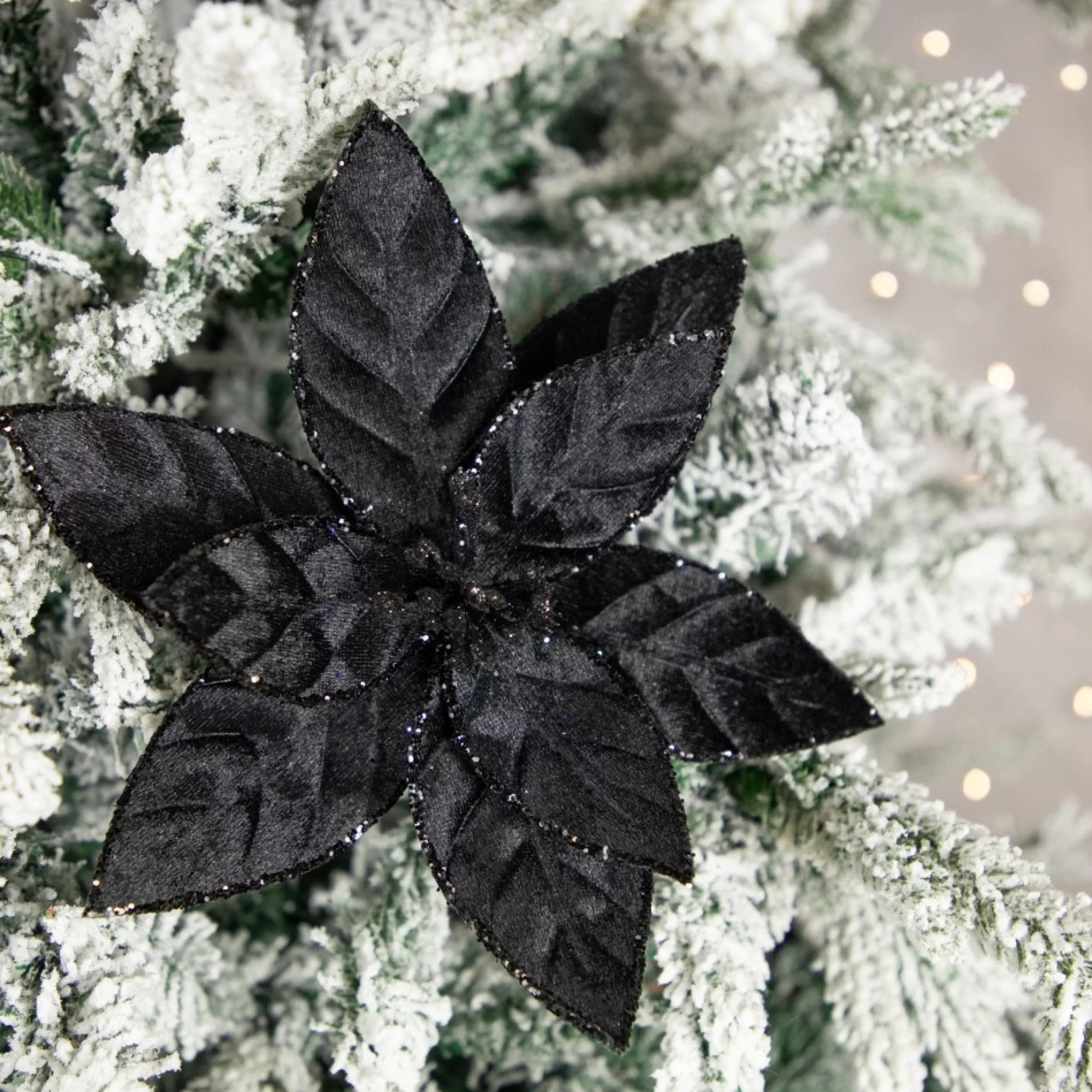 Floral*Northlight 10" Black Glittered Poinsettia Christmas Floral Clip