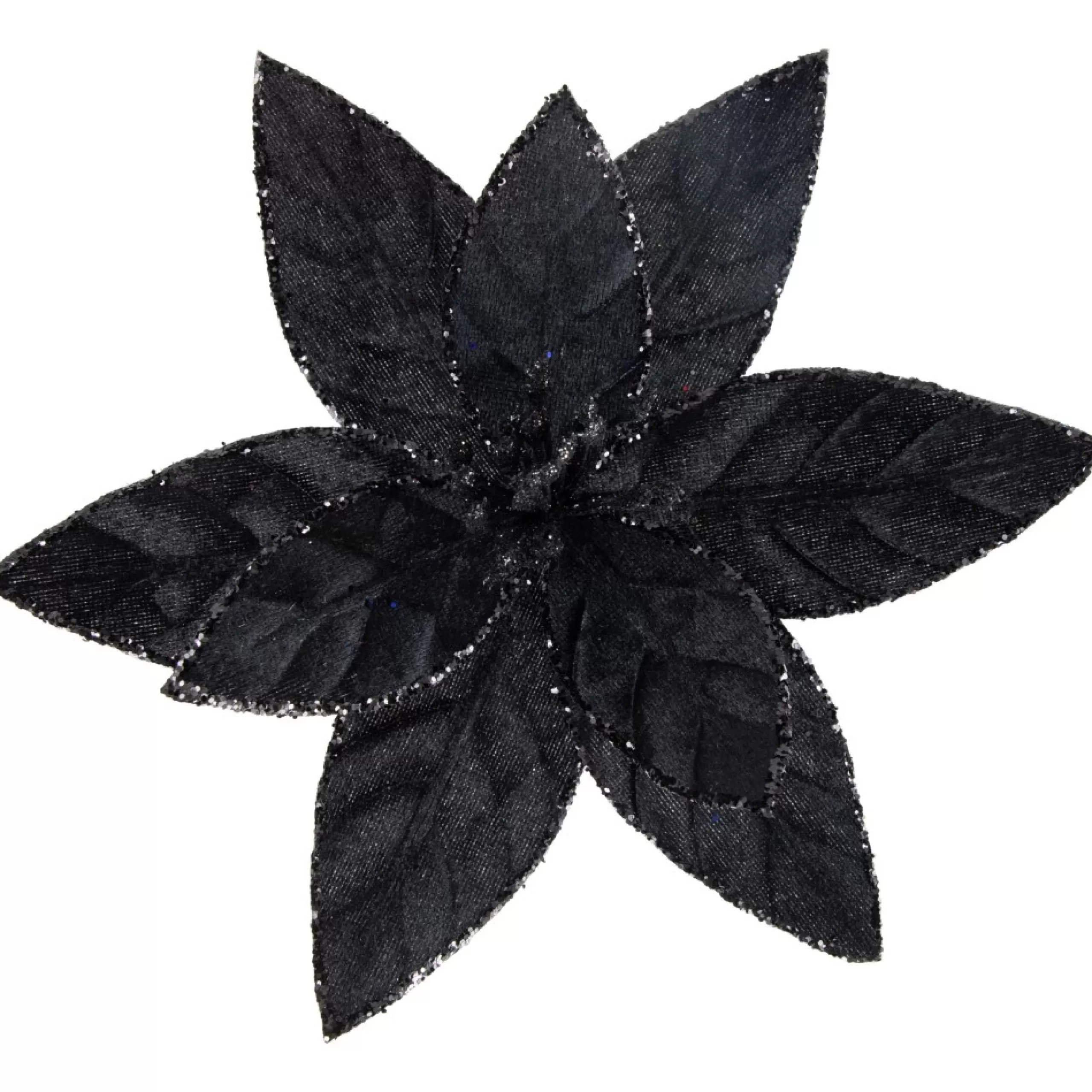 Floral*Northlight 10" Black Glittered Poinsettia Christmas Floral Clip