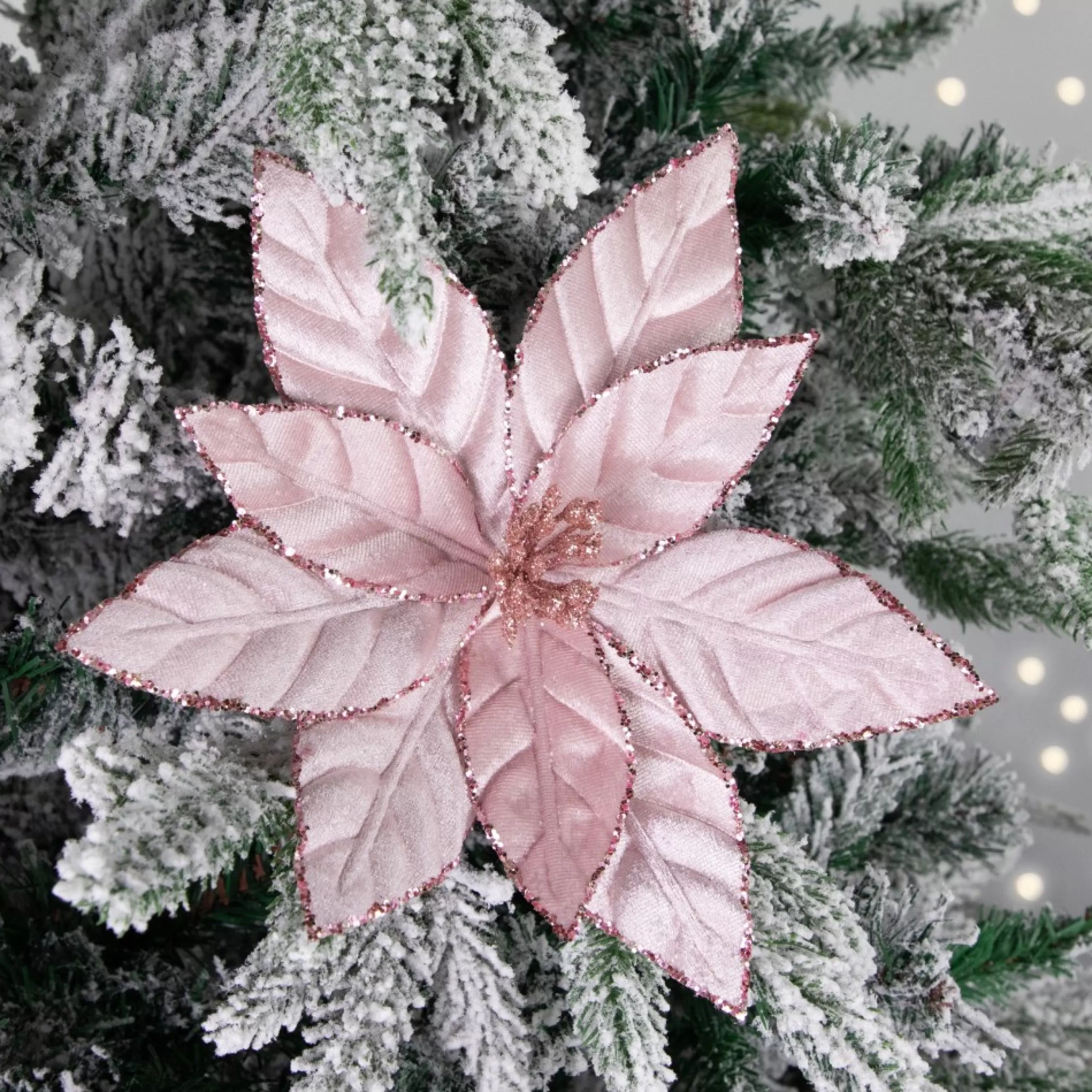 Floral*Northlight 10" Pink Glittered Poinsettia Christmas Floral Clip