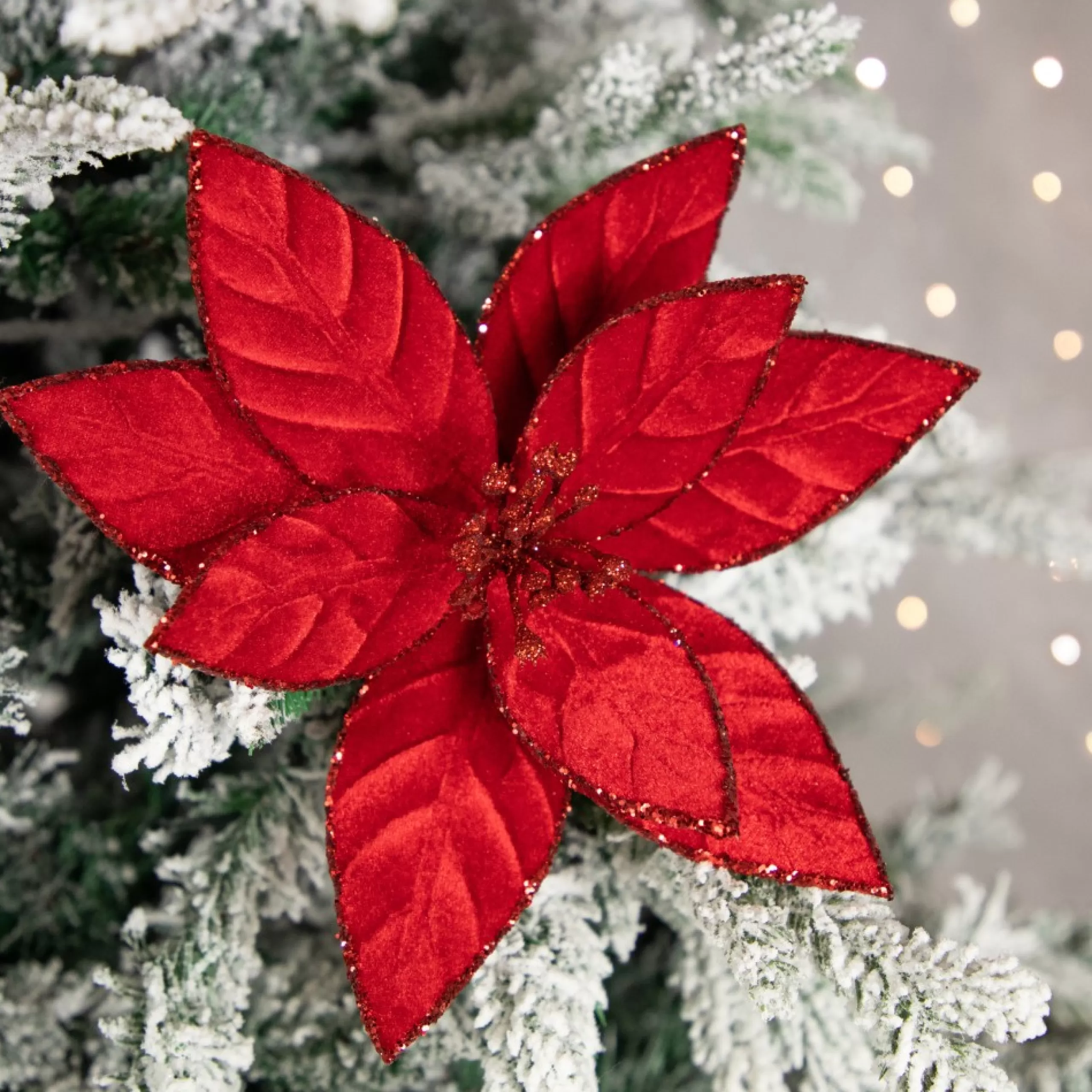 Floral*Northlight 10" Red Glittered Poinsettia Christmas Floral Clip