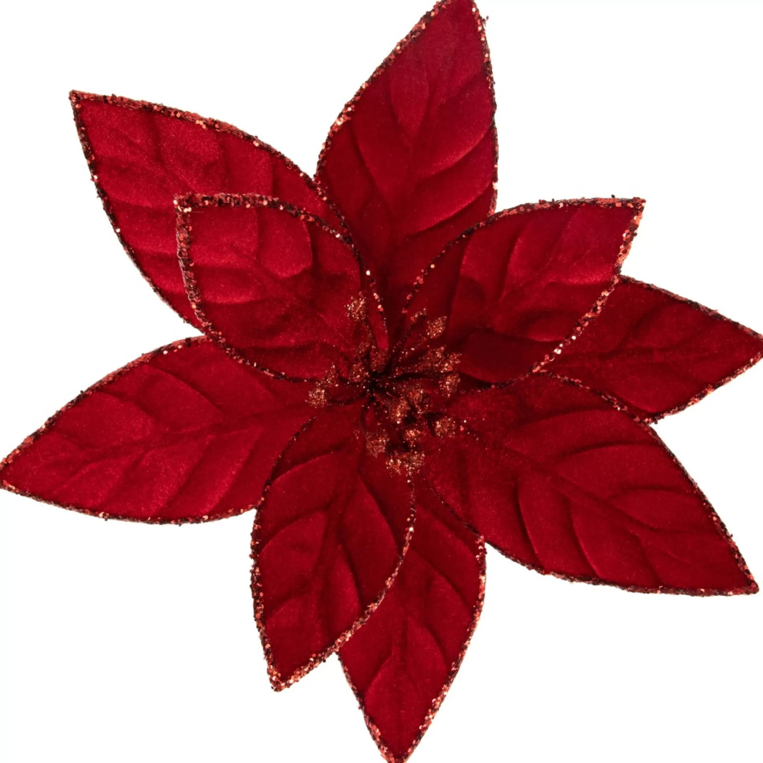 Floral*Northlight 10" Red Glittered Poinsettia Christmas Floral Clip