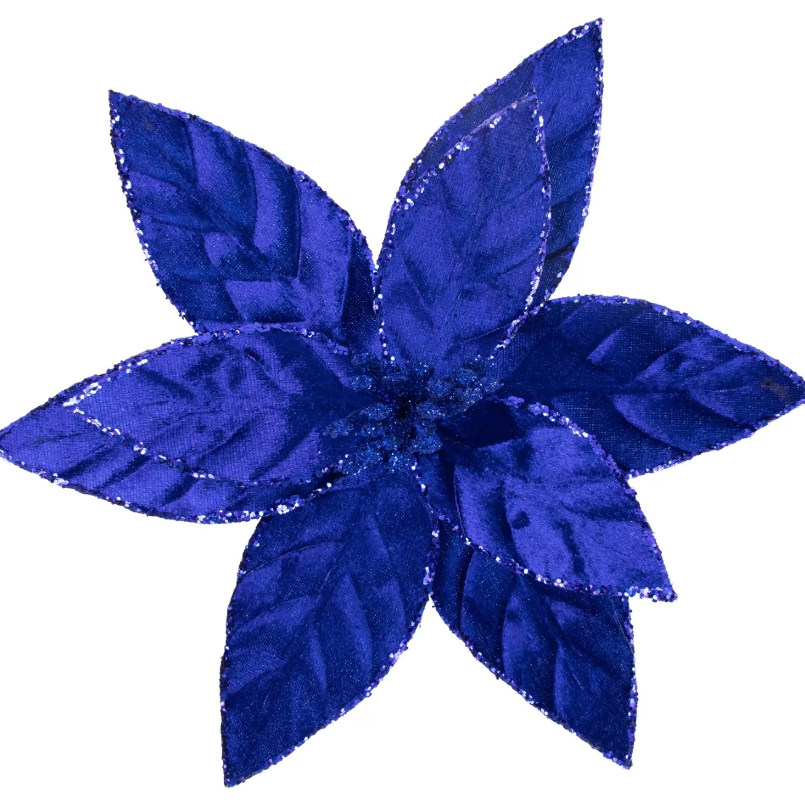 Floral*Northlight 10" Royal Blue Glittered Poinsettia Floral Christmas Clip