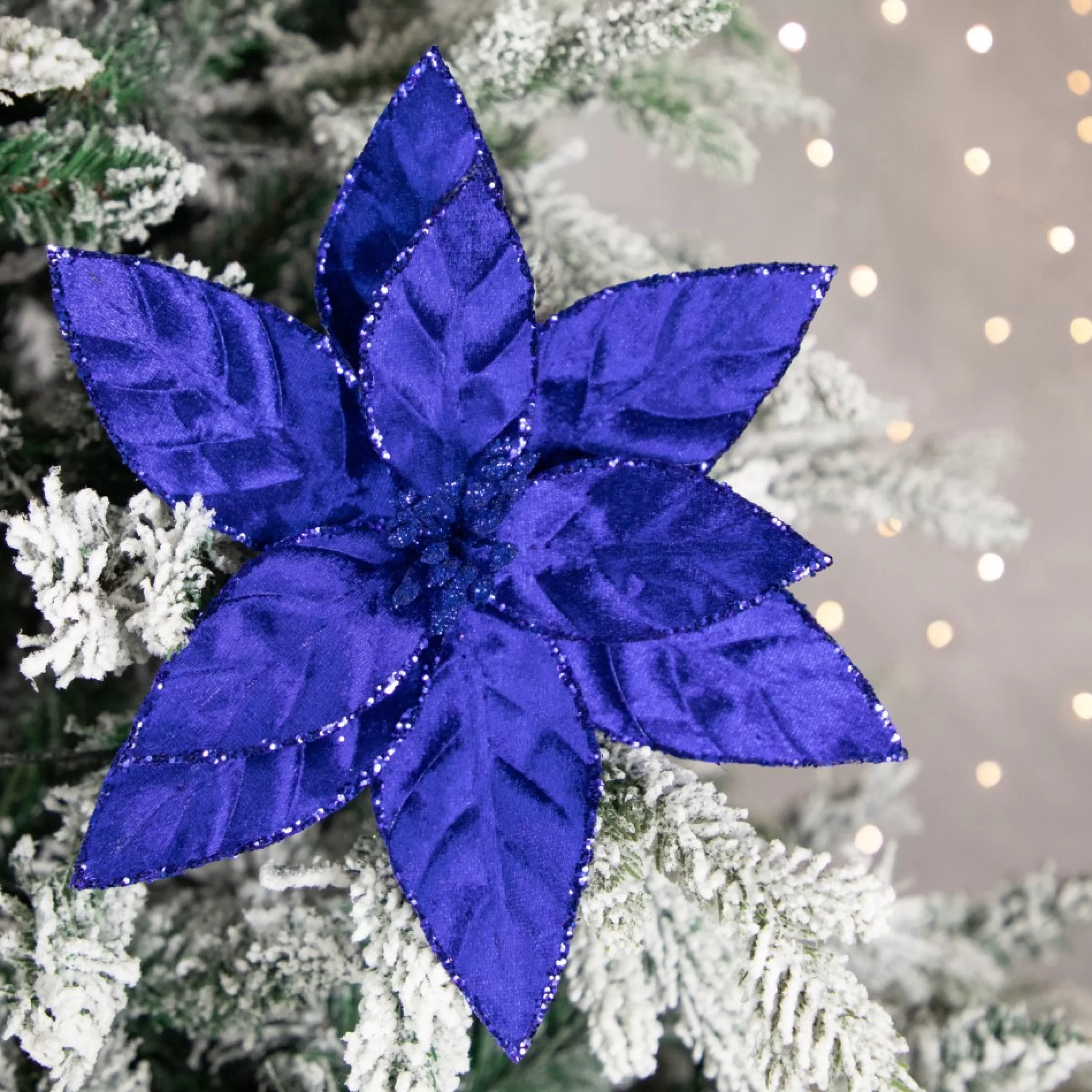 Floral*Northlight 10" Royal Blue Glittered Poinsettia Floral Christmas Clip