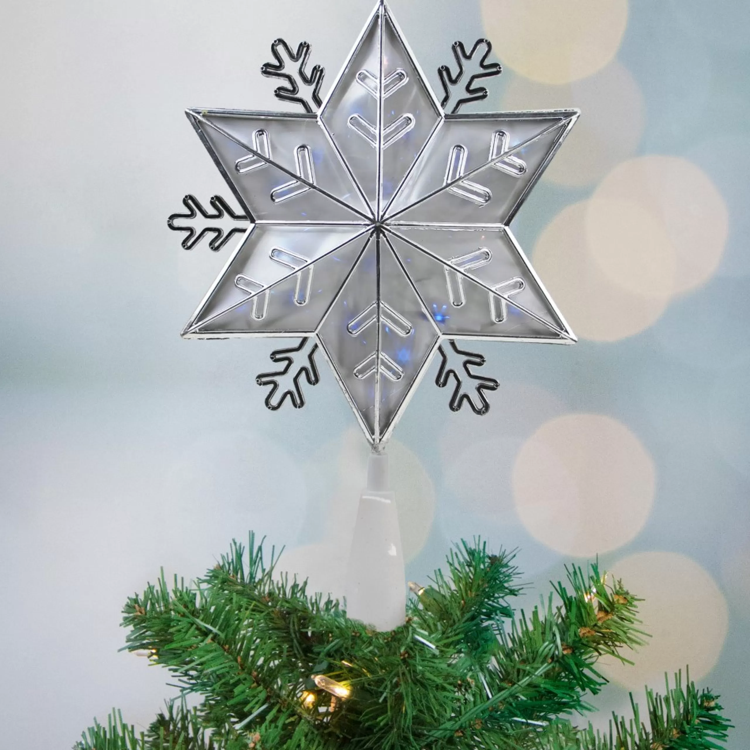 Snowflake Tree Toppers*Northlight 10" Silver Snowflake Lighted Christmas Tree Topper - Blue Lights