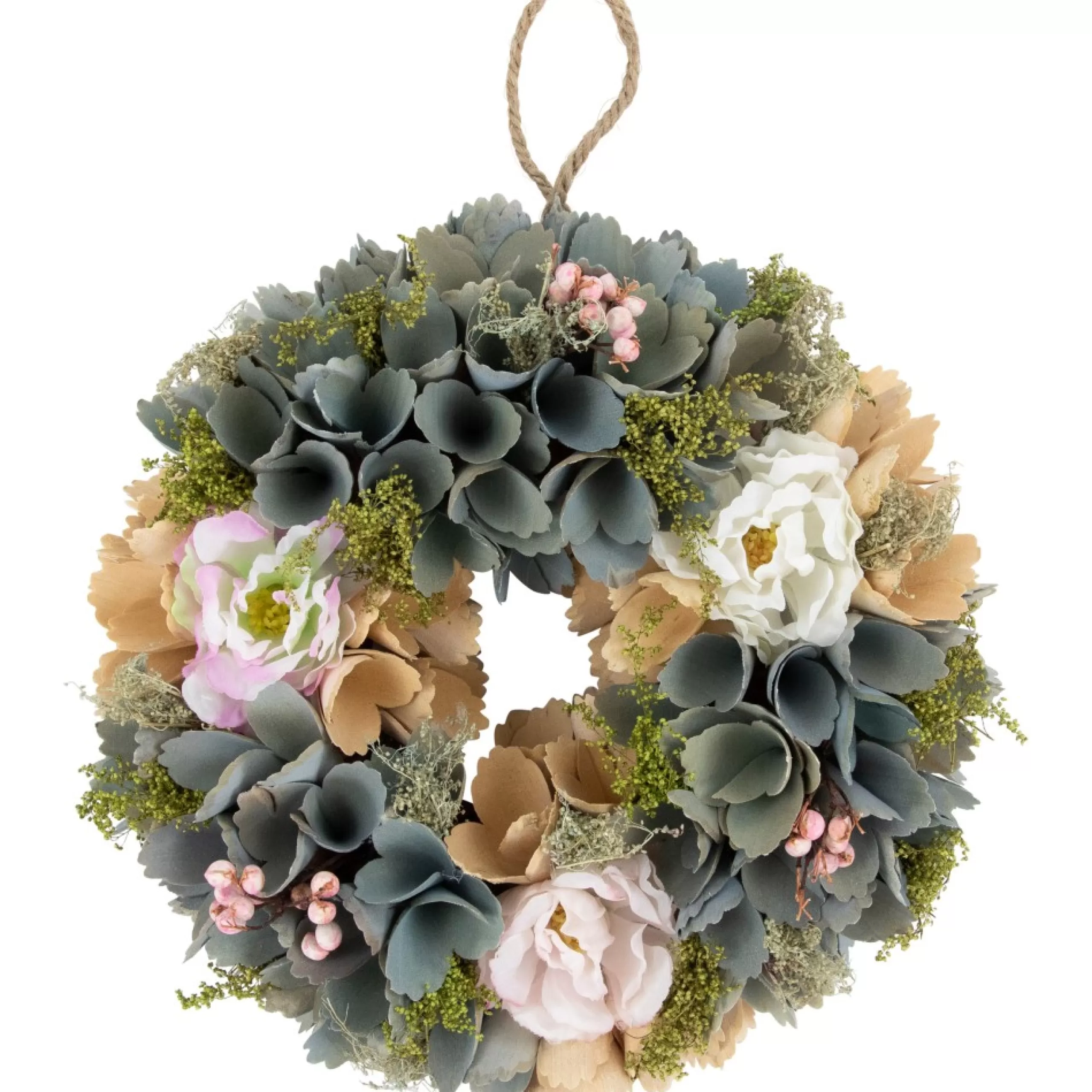 Specialty Wreaths*Northlight 10" Tan And Blue Wooden Floral Spring Wreath