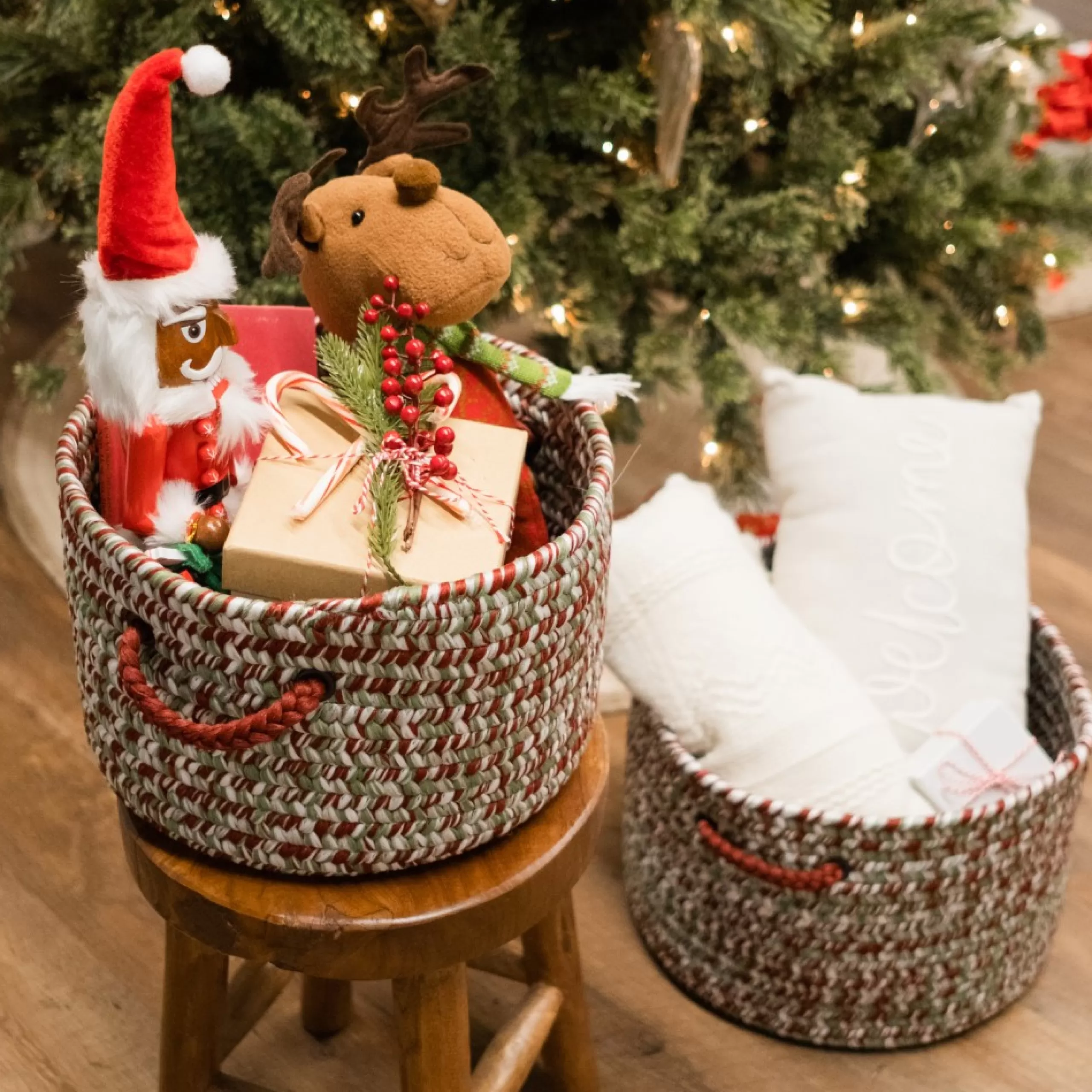 Decoration Storage*Colonial Mills 12" Tweed Braided Round Holiday Basket With Handles