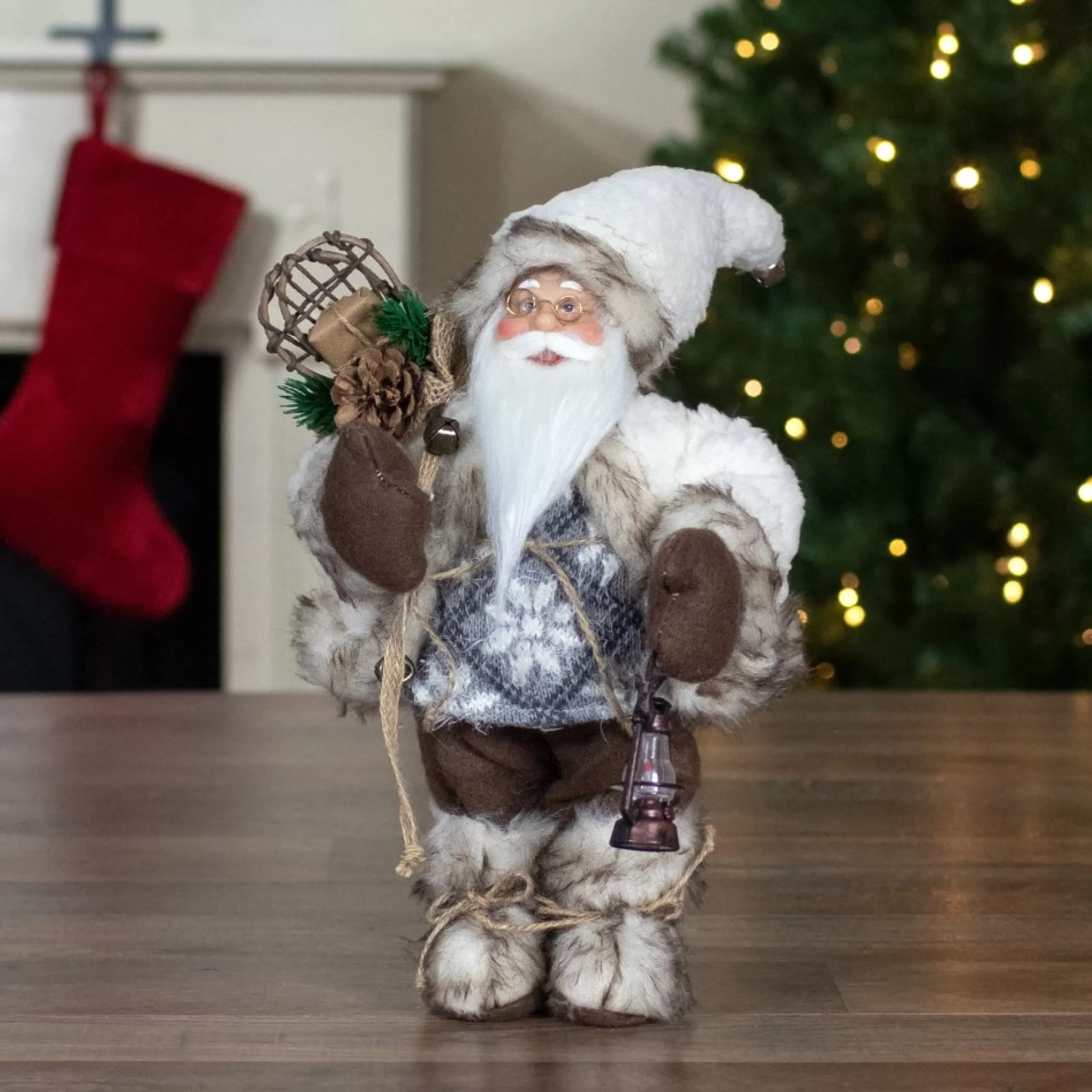 Santa Figures*Northlight 12"Standing Snow Lodge Santa Christmas Figure With A Lantern