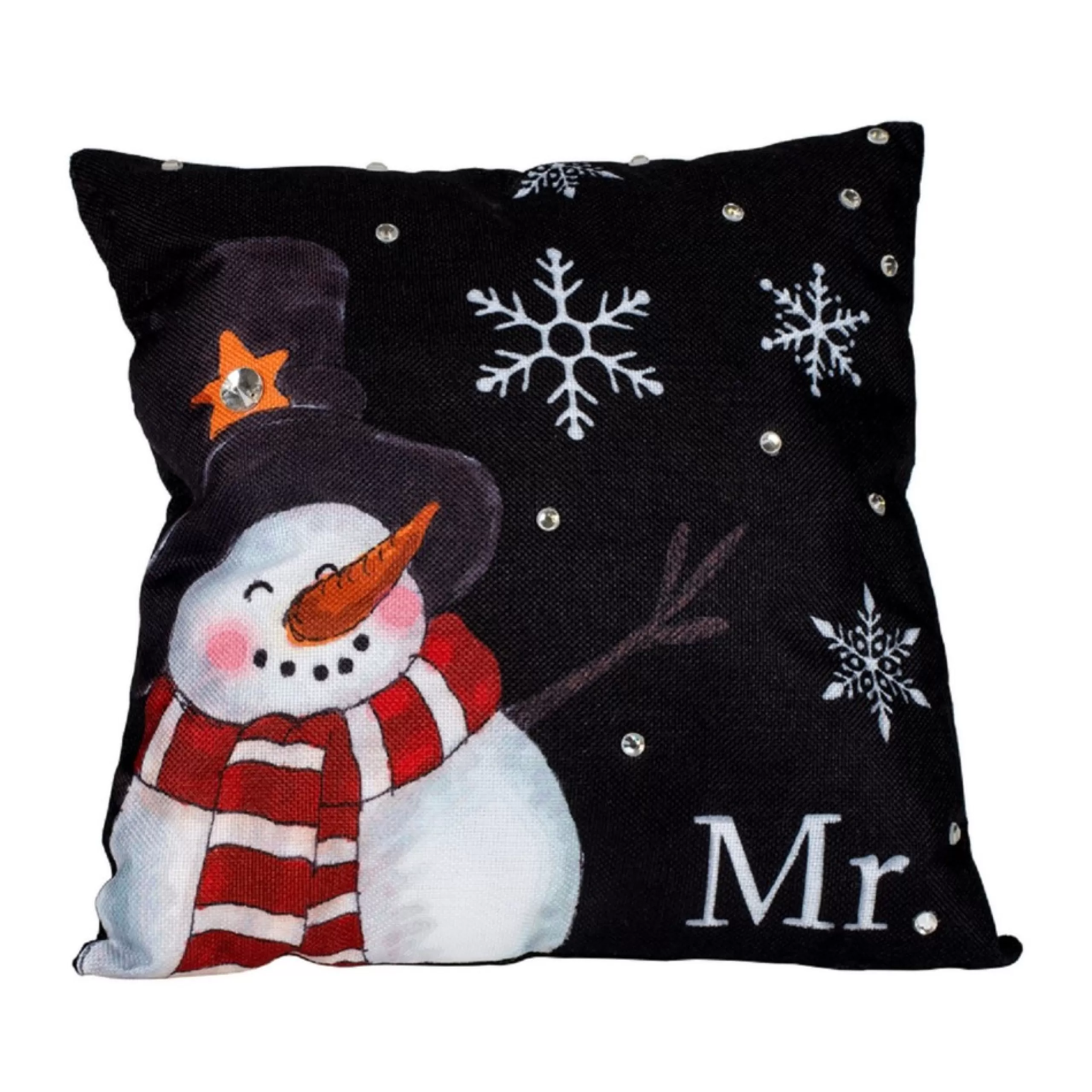 Pillows & Throws*Contemporary Home Living 13" Black Sequined "Mr." Snowman Square Christmas Throw Pillow