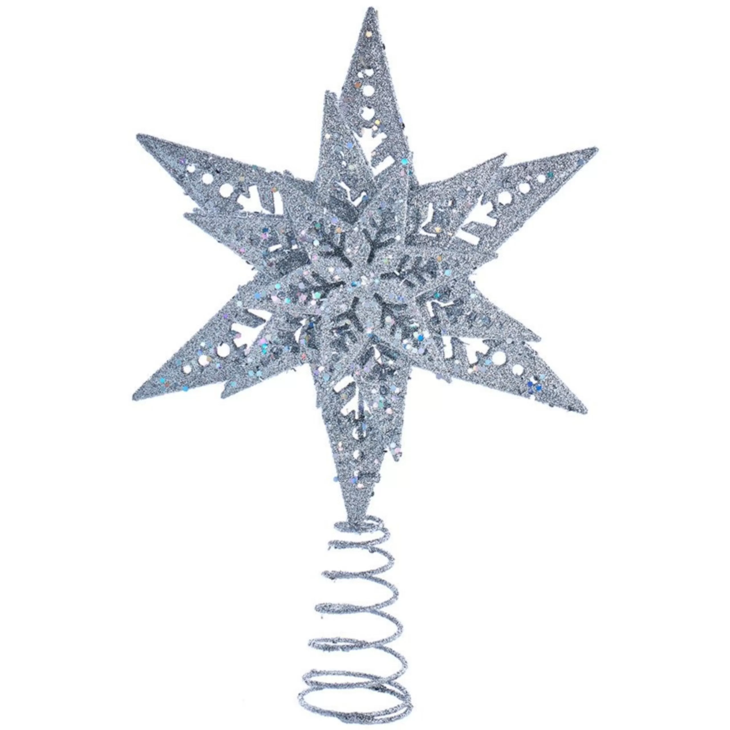 Unlit Tree Toppers*KSA 13" Silver Glittered Snowflake Christmas Tree Topper, Unlit