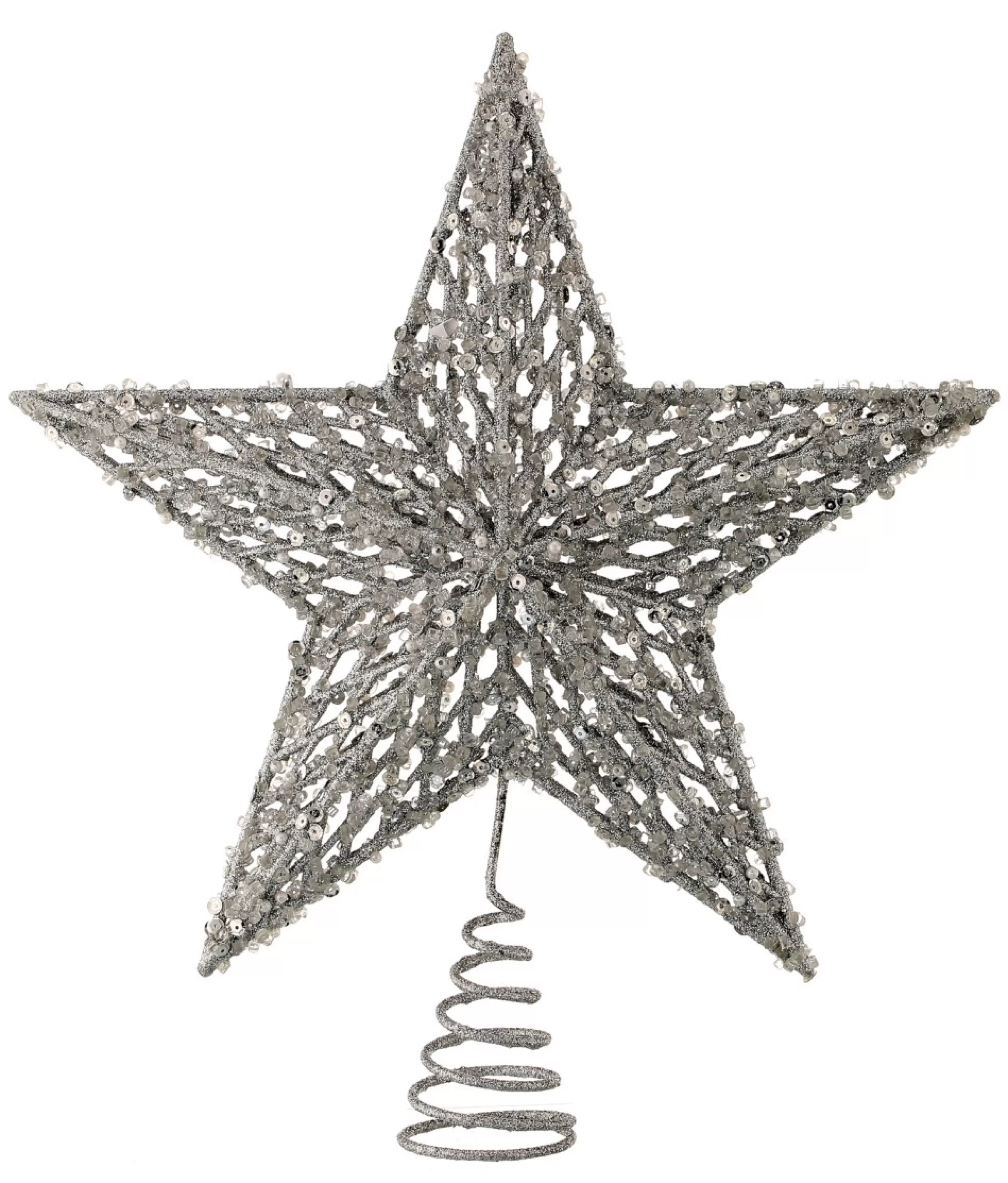 Star Tree Toppers*Contemporary Home Living 13" Silver Sequin Glitter Star Christmas Tree Topper, Unlit