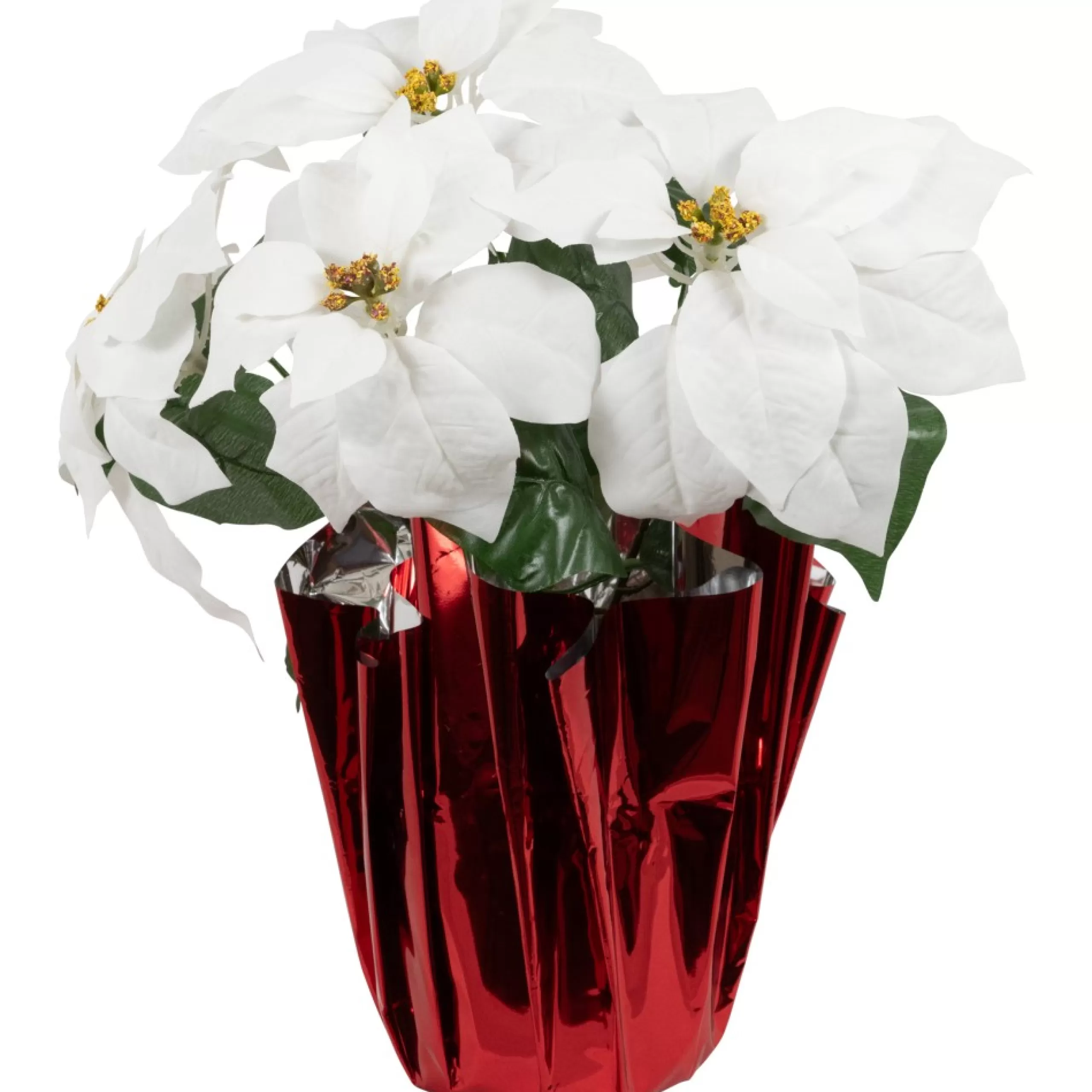 Floral*Northlight 14.5" White Artificial Christmas Poinsettia With Red Wrapped Base