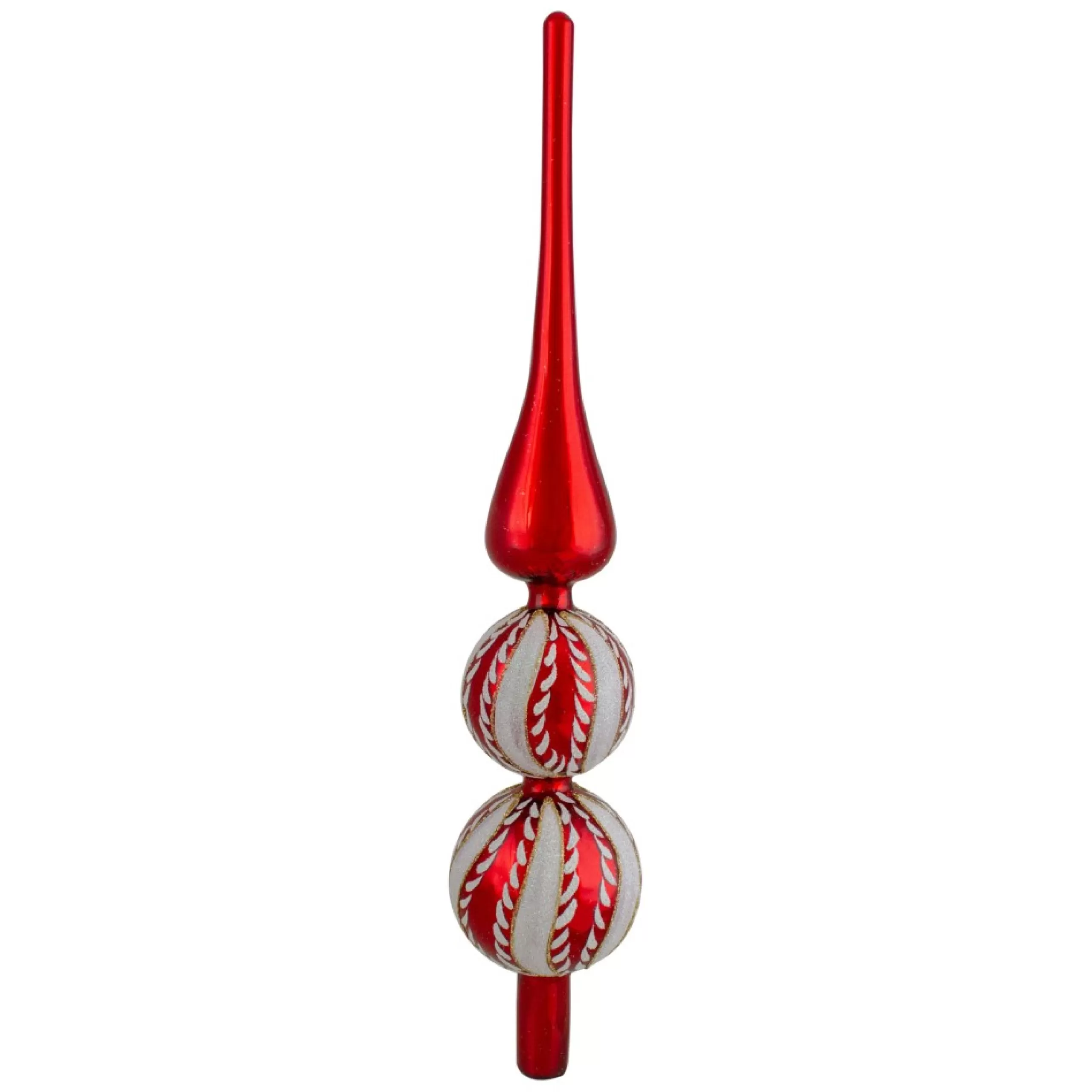 Finial Tree Toppers*Northlight 14.75" Red And White Glass Finial Christmas Tree Topper