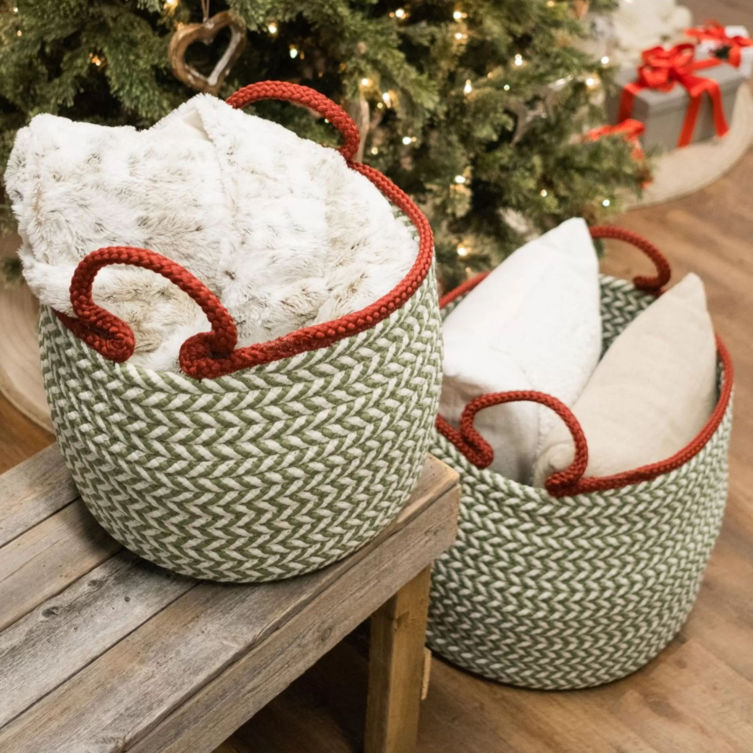 Decoration Storage*Colonial Mills 14" Braided Chevron Christmas Storage Basket