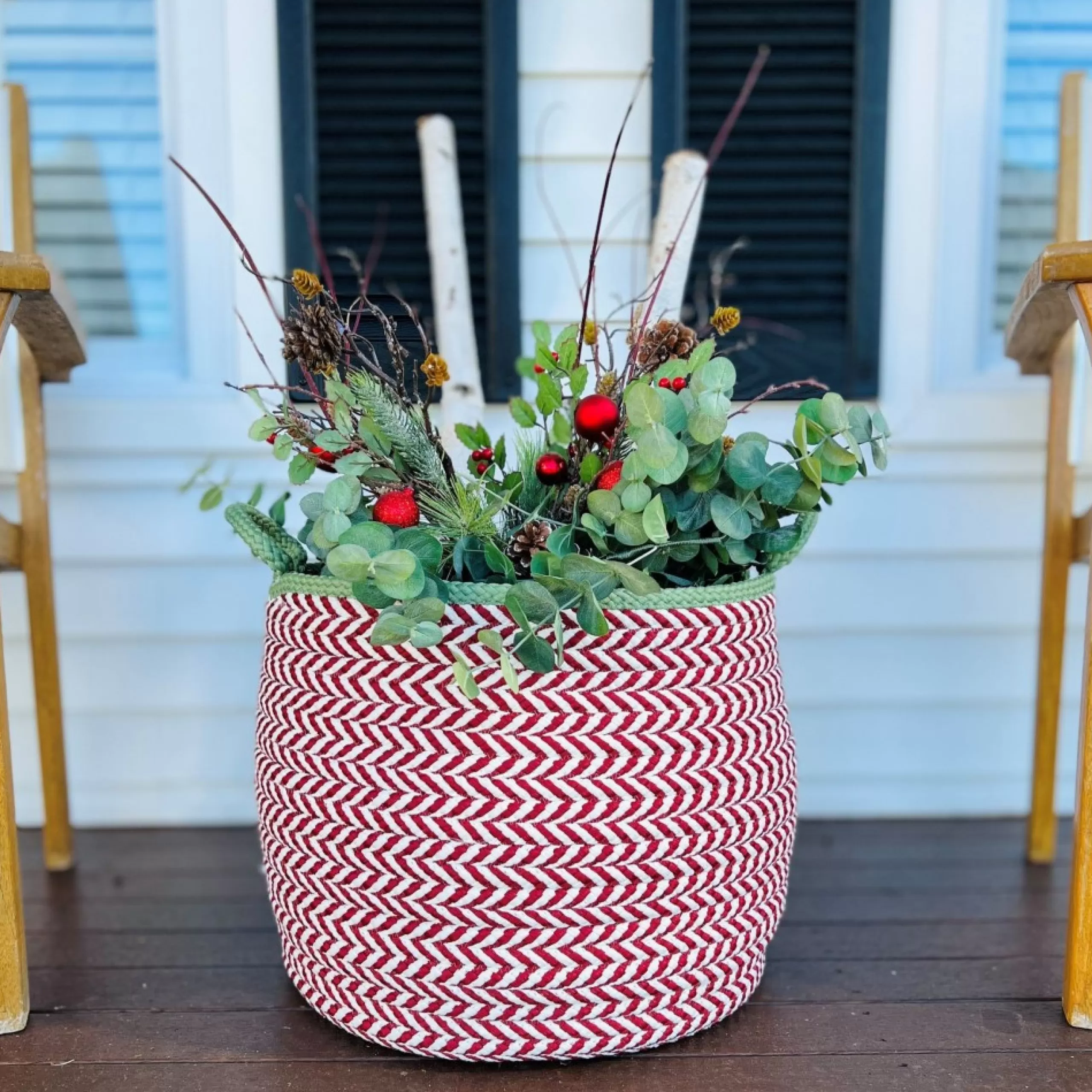 Decoration Storage*Colonial Mills 14" Red Braided Chevron Christmas Storage Basket