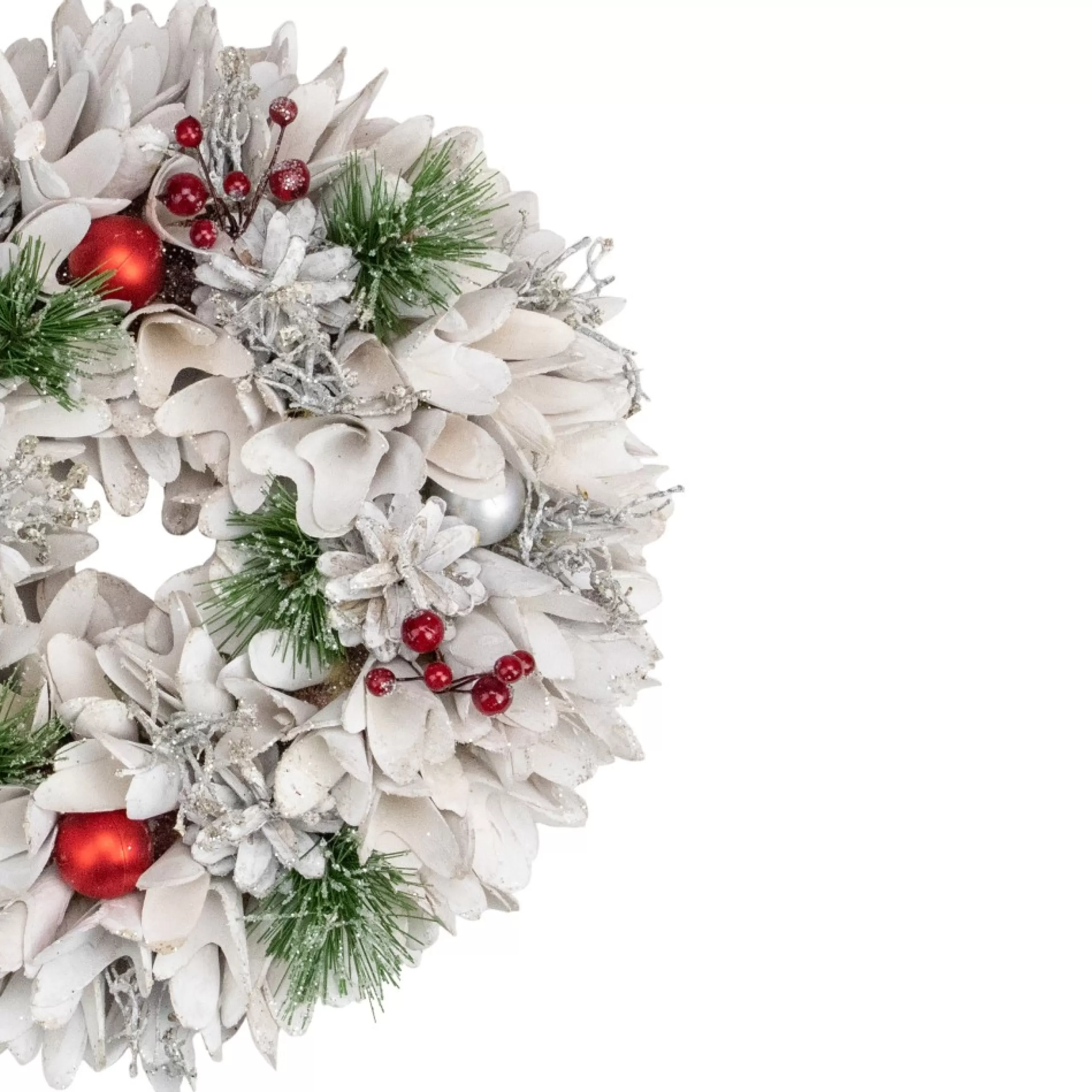 Specialty Wreaths*Northlight 14In White Wooden Flower And Pinecone Christmas Wreath