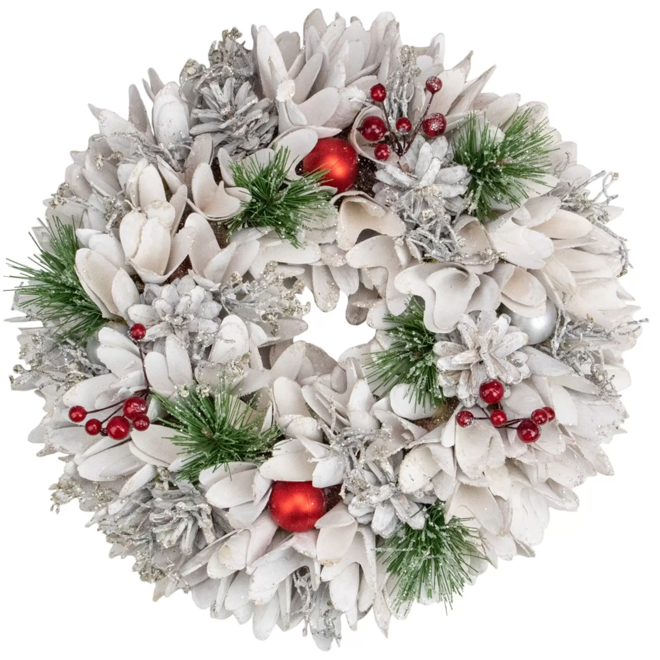 Specialty Wreaths*Northlight 14In White Wooden Flower And Pinecone Christmas Wreath