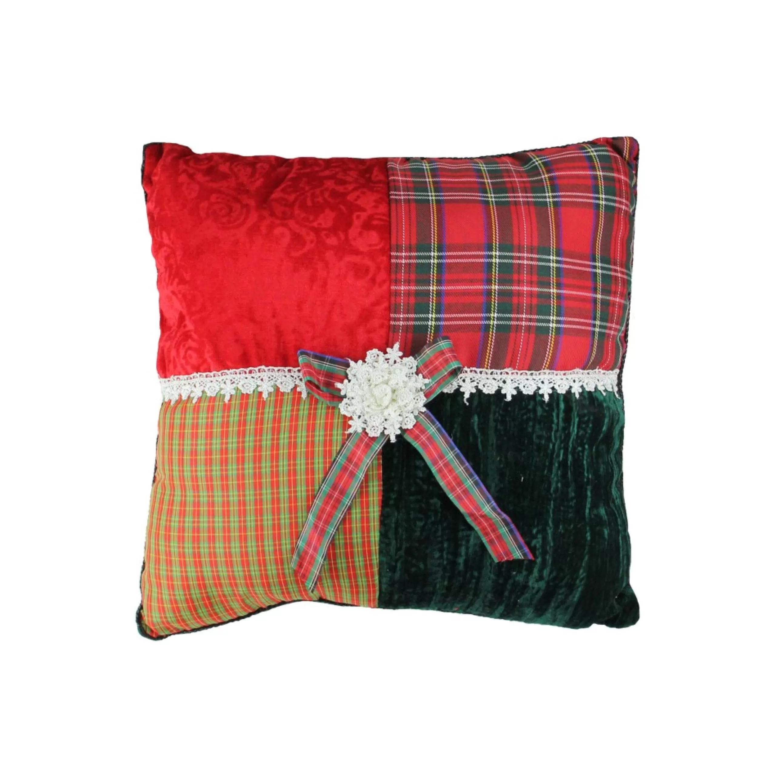 Pillows & Throws*Kurt Adler 15.5" Red And Green Plaid Square Christmas Throw Pillow