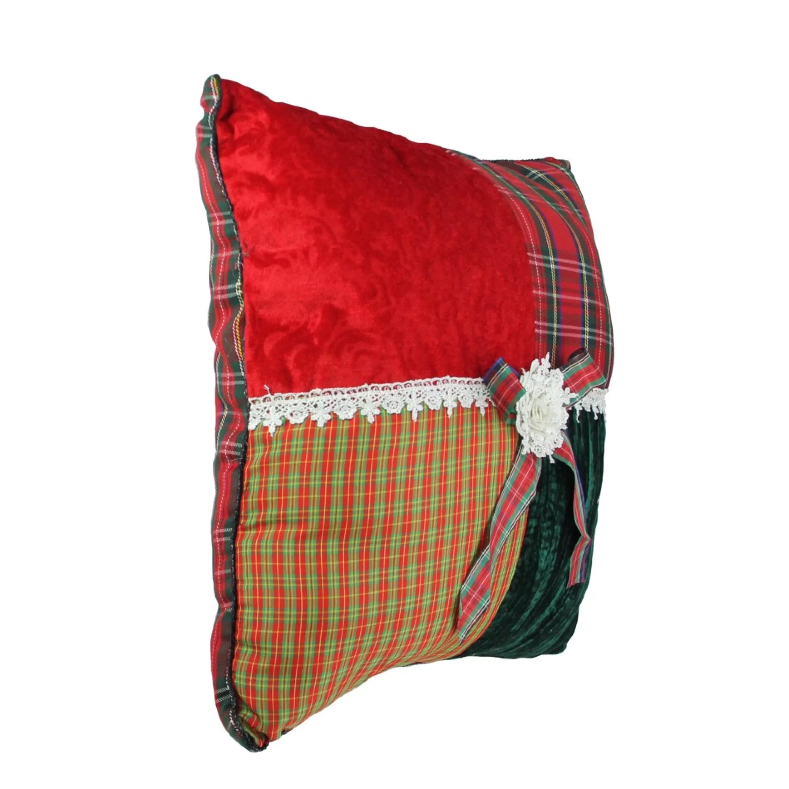 Pillows & Throws*Kurt Adler 15.5" Red And Green Plaid Square Christmas Throw Pillow