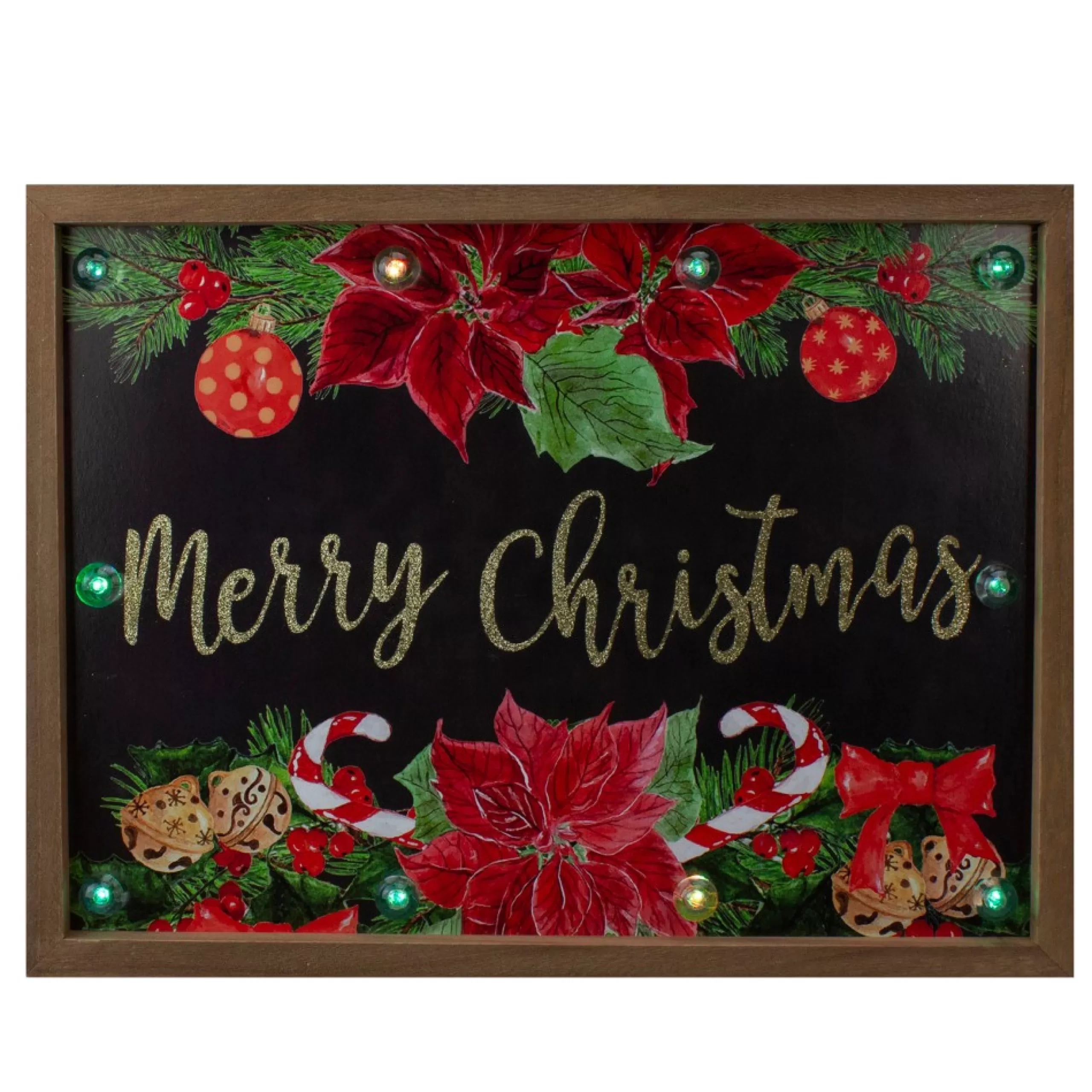 Signs & Plaques*Northlight 15.75" Brown "Merry Christmas" With Poinsettias Wooden Christmas Plaque