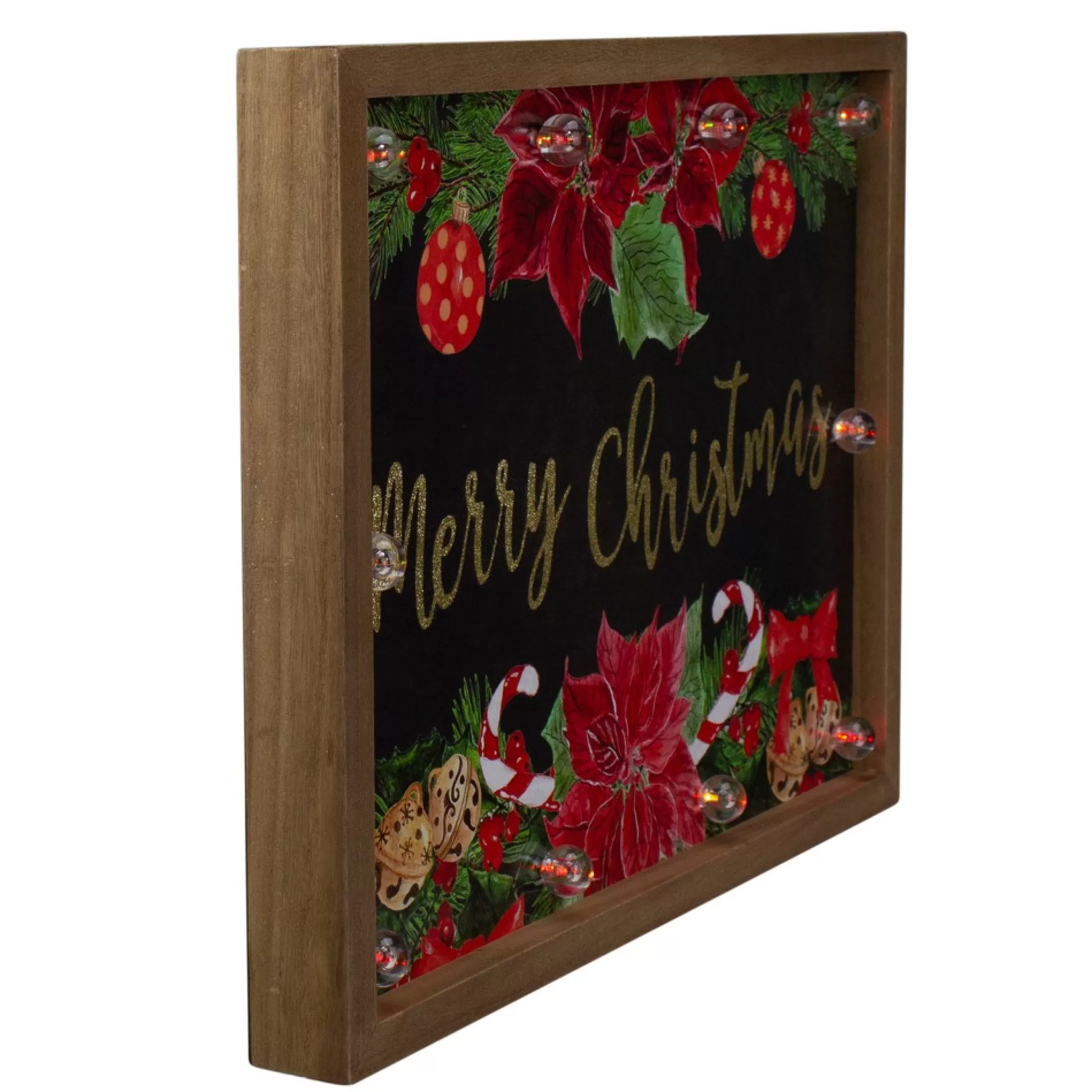 Signs & Plaques*Northlight 15.75" Brown "Merry Christmas" With Poinsettias Wooden Christmas Plaque