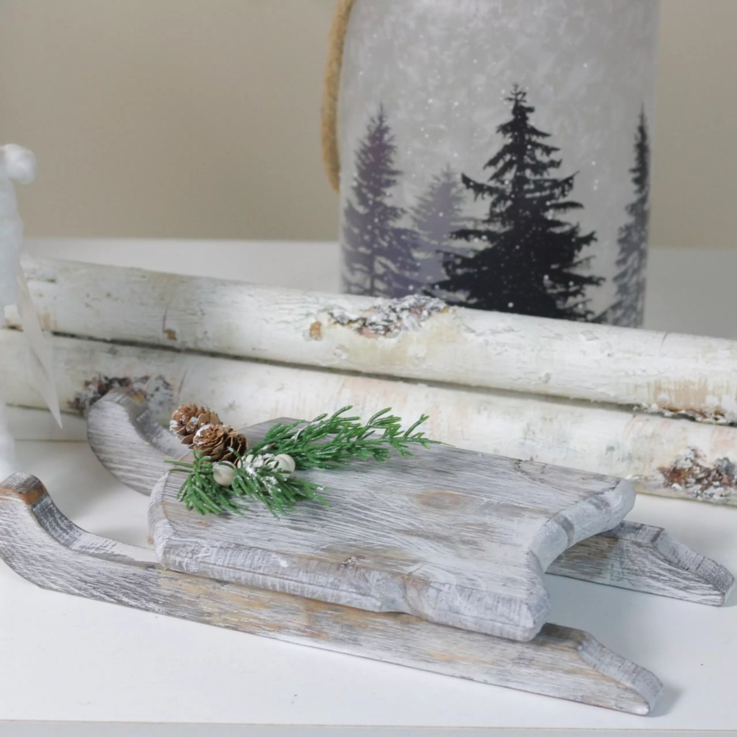 Table Top Pieces*Northlight 15" Grey Distressed Finish Christmas Sled Wall Hanging