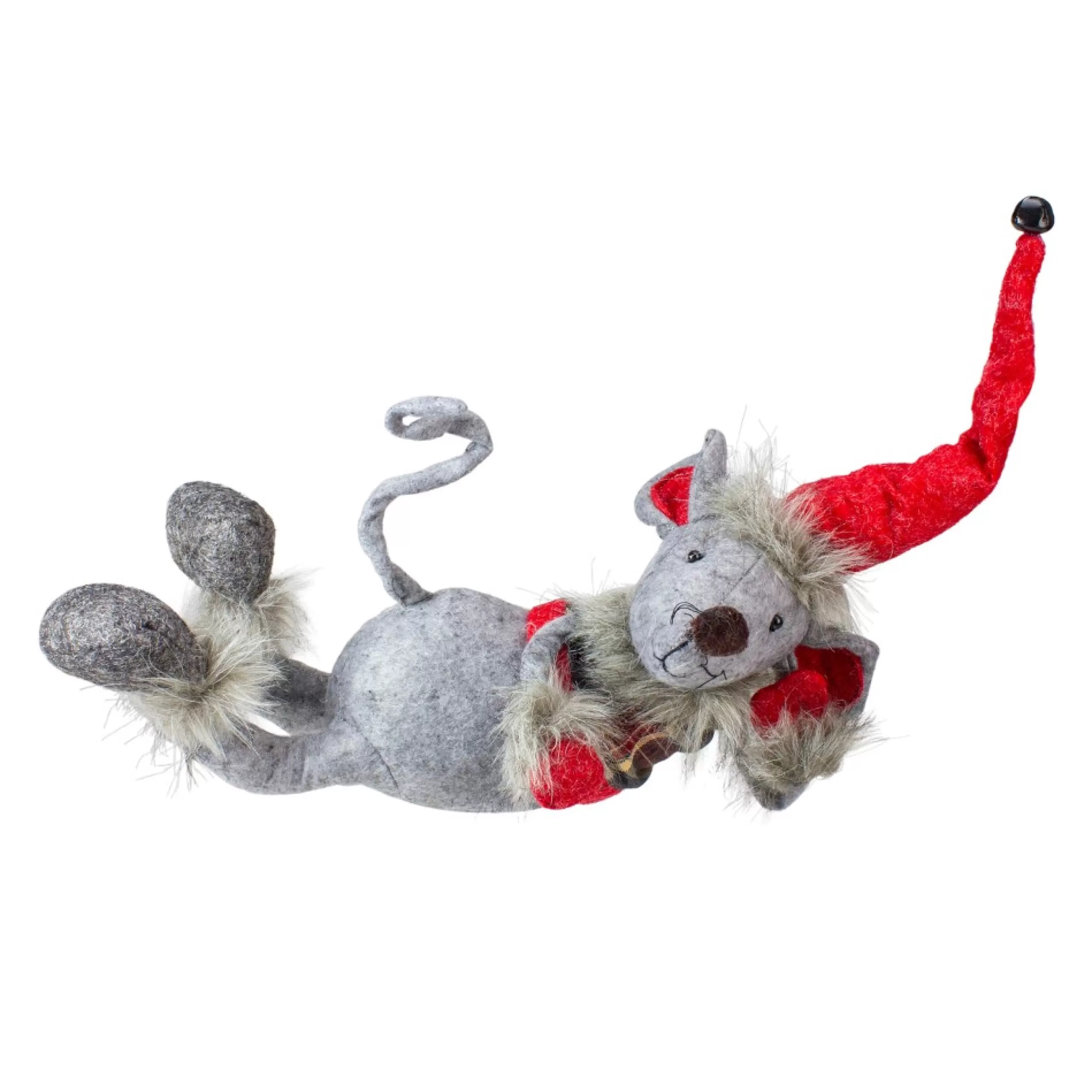 Plush Figures*Melrose 15" Red And Gray Relaxing Mouse Christmas Tabletop Figure