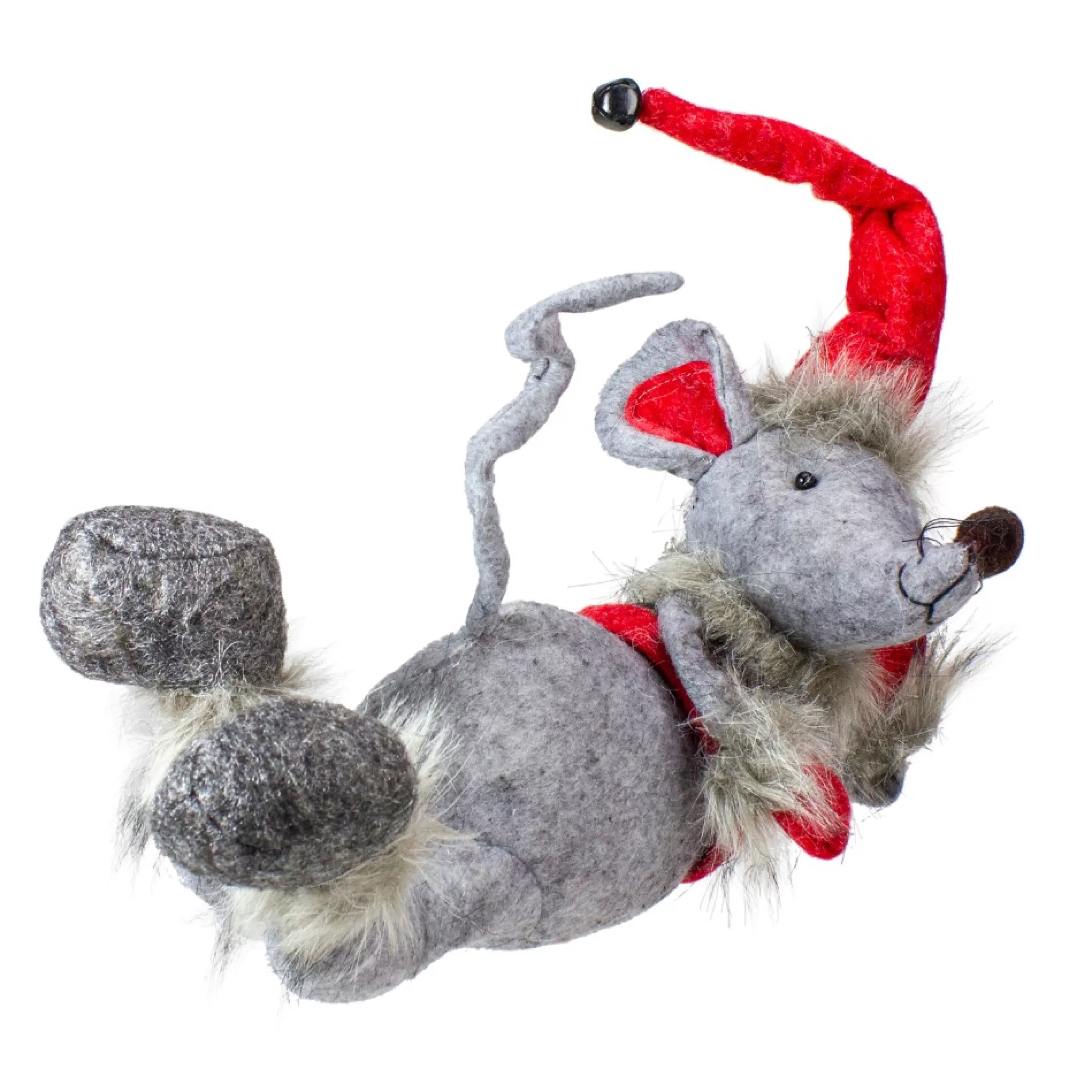 Plush Figures*Melrose 15" Red And Gray Relaxing Mouse Christmas Tabletop Figure