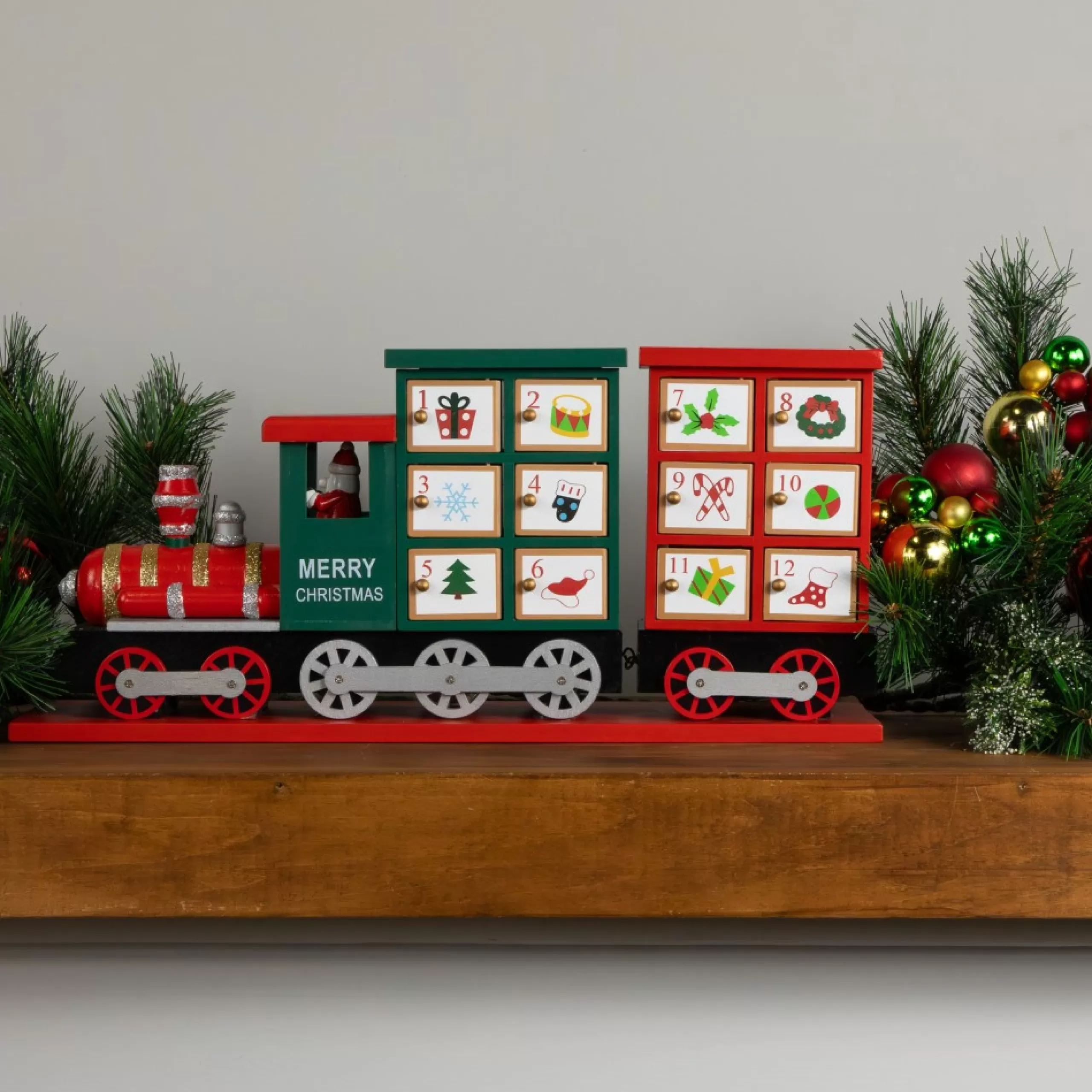 Advent Calendars*Northlight 16.5" Locomotive Train Wooden Christmas Advent Calendar