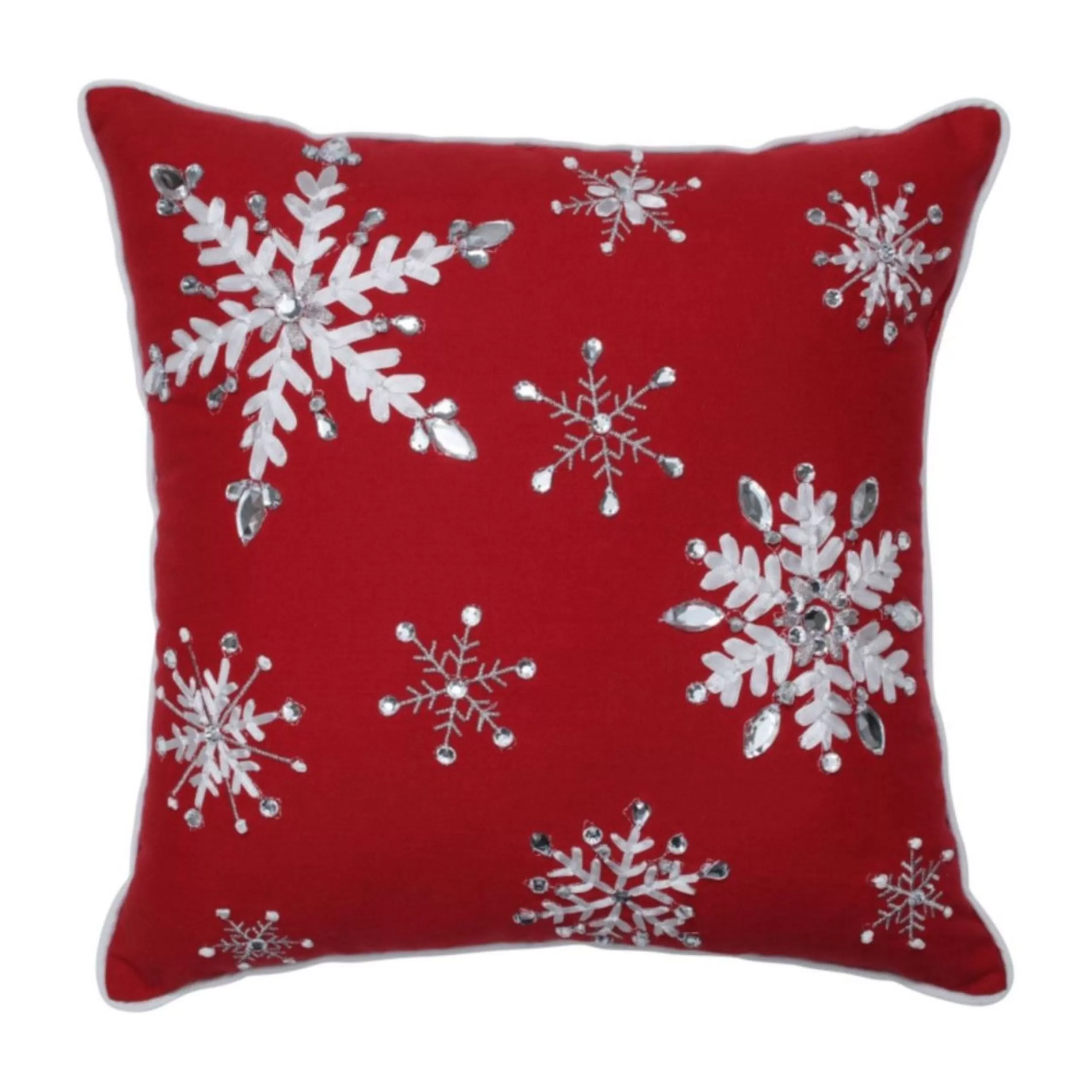 Pillows & Throws*Pillow Perfect 16.5" Red And White Embroidered Snowflakes Square Throw Pillow