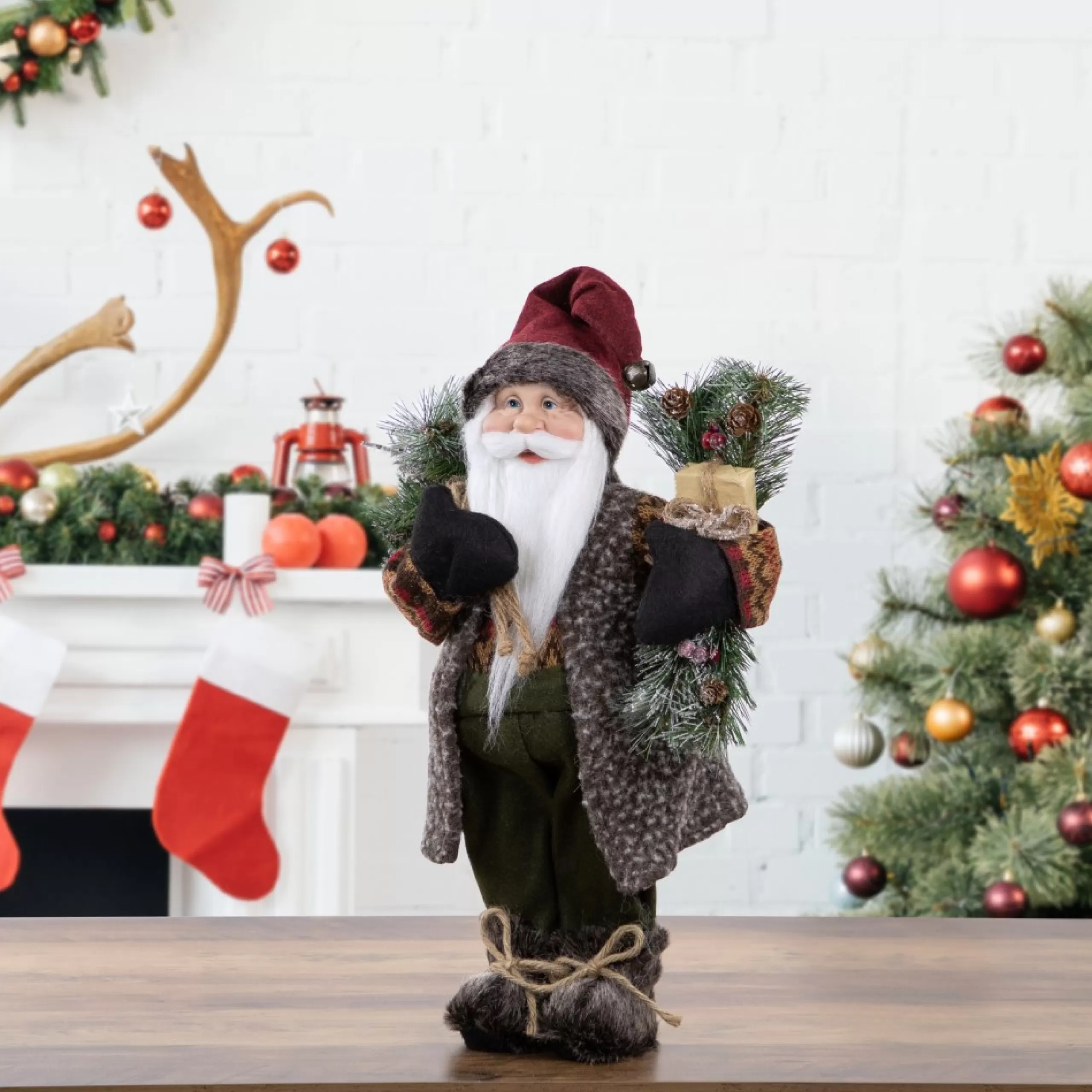 Santa Figures*Northlight 16" Country Rustic Santa Claus With Present Christmas Figure