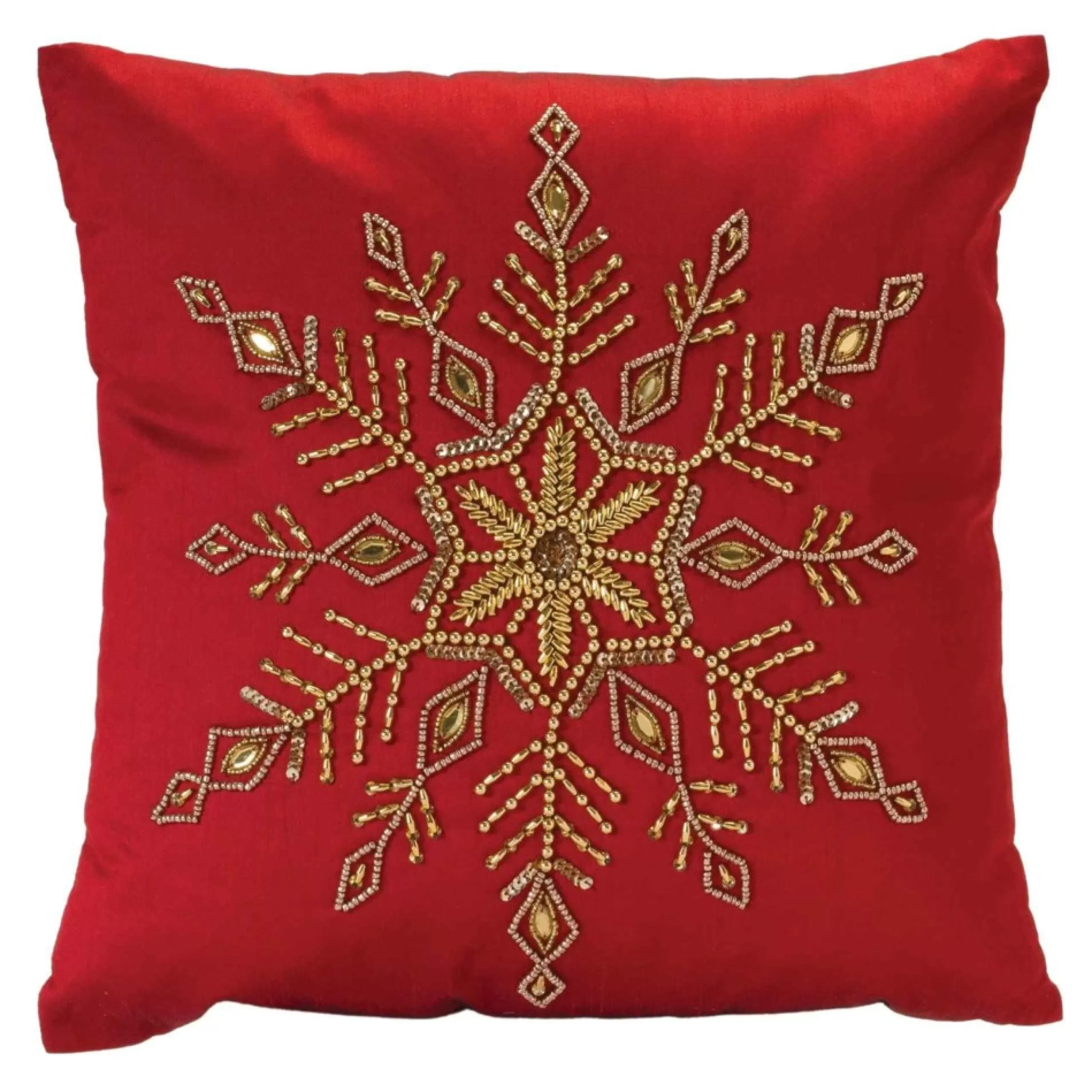 Pillows & Throws*Melrose 16" Embroidered Bead Snowflake Square Christmas Throw Pillow