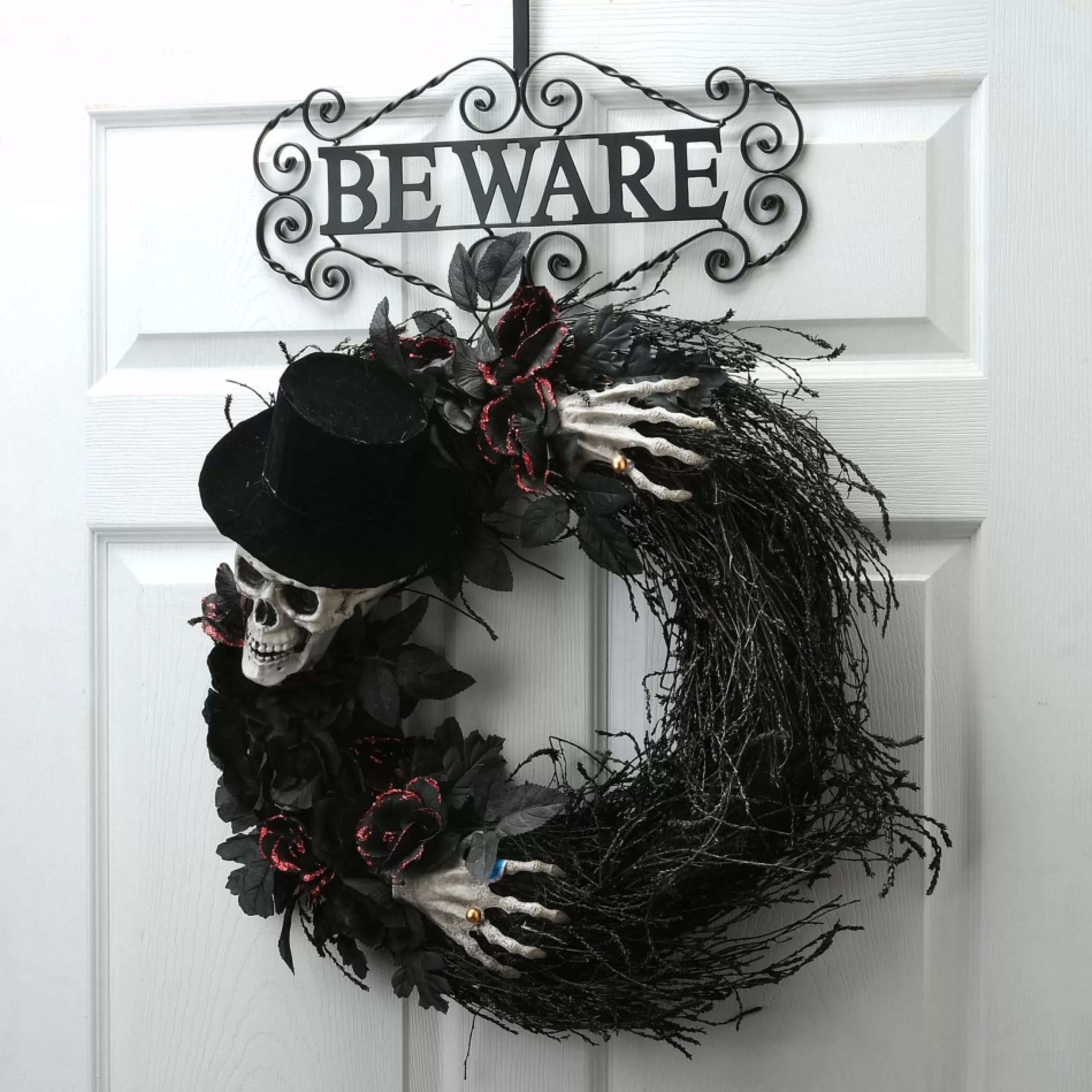 Wreath Accessories*National Tree Company 16" Matte Black Steel "Beware" Halloween Wreath Hanger