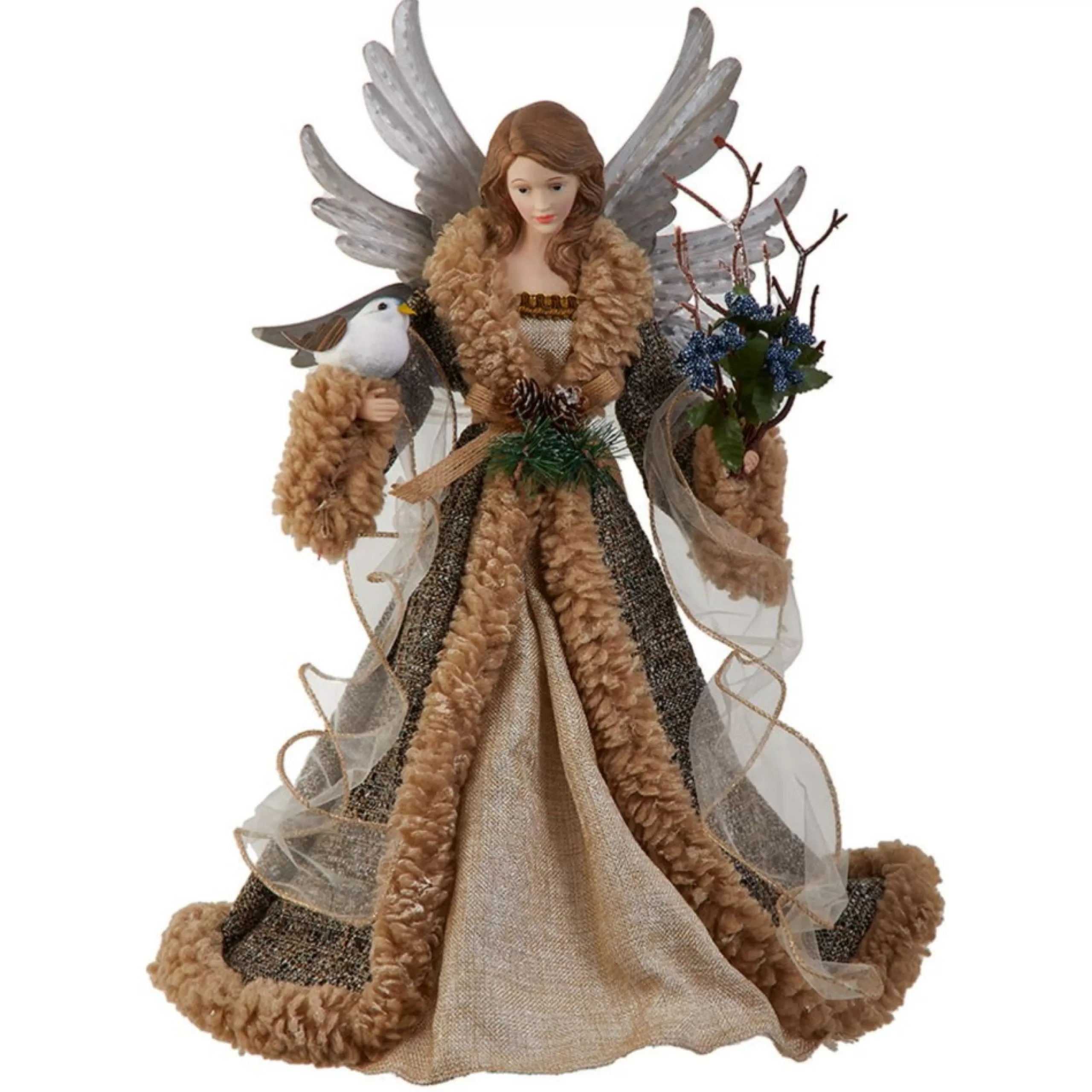 Angel Tree Toppers*KSA 16" Rustic Angel With Dove Christmas Tree Topper, Unlit