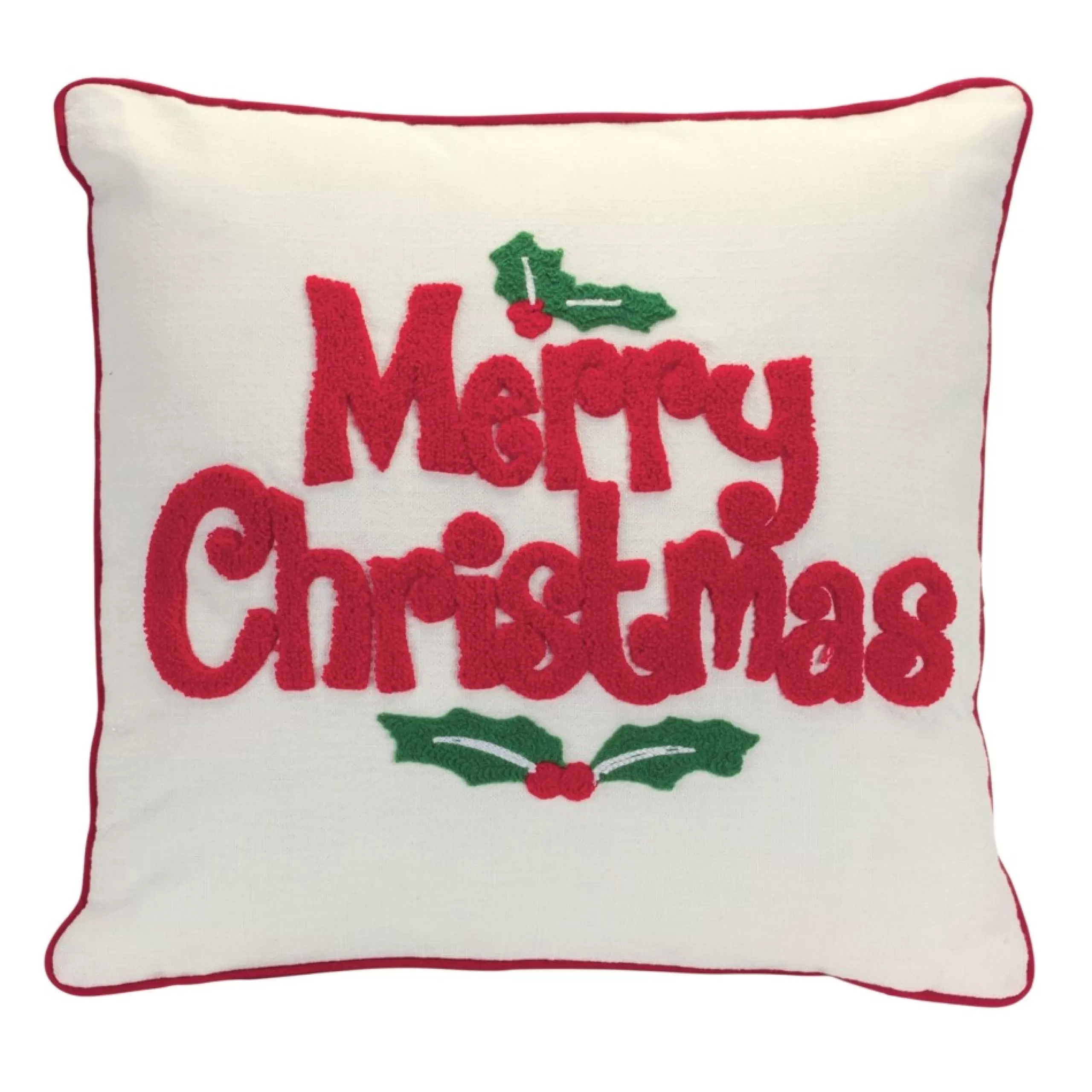 Pillows & Throws*Melrose 16" White And Red Holly "Merry Christmas" Throw Pillow