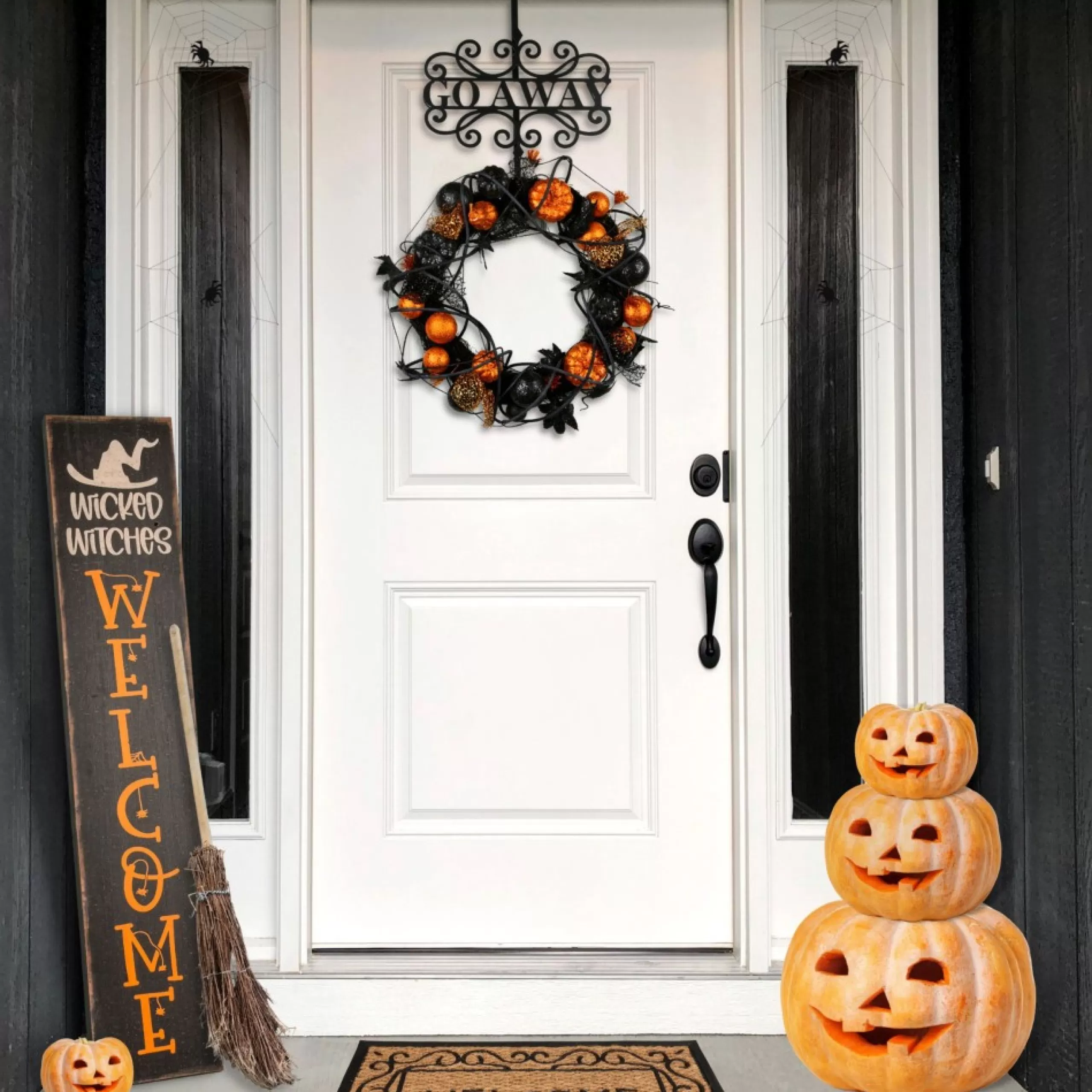 Wreath Accessories*National Tree Company 17.25" Matte Black "Go Away" Halloween Wreath Hanger