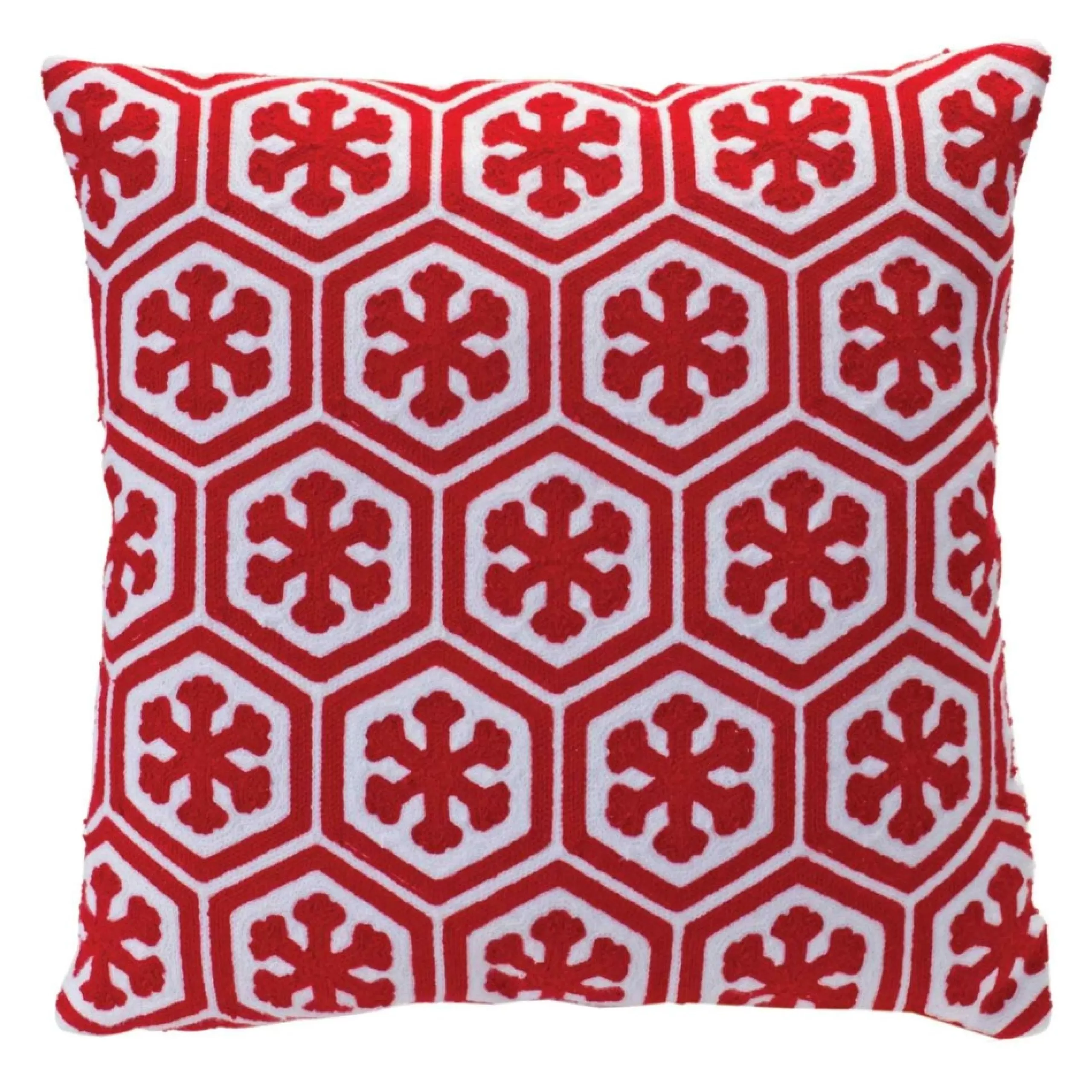 Pillows & Throws*Melrose 17.25" Red And White Snowflake Cotton Christmas Throw Pillow