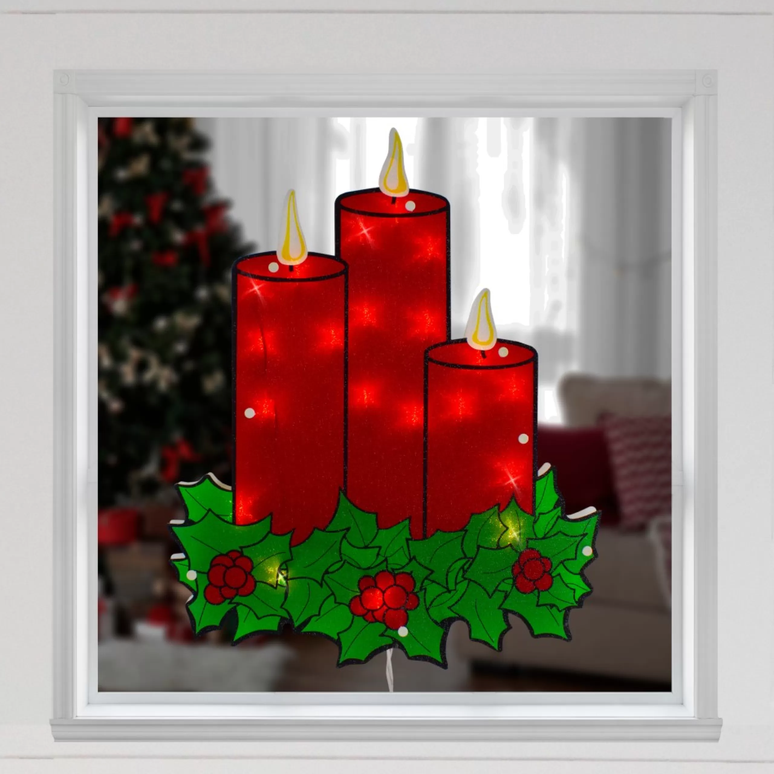 Window Decorations*Northlight 17.5" Lighted Red Three Candles Christmas Window Silhouette