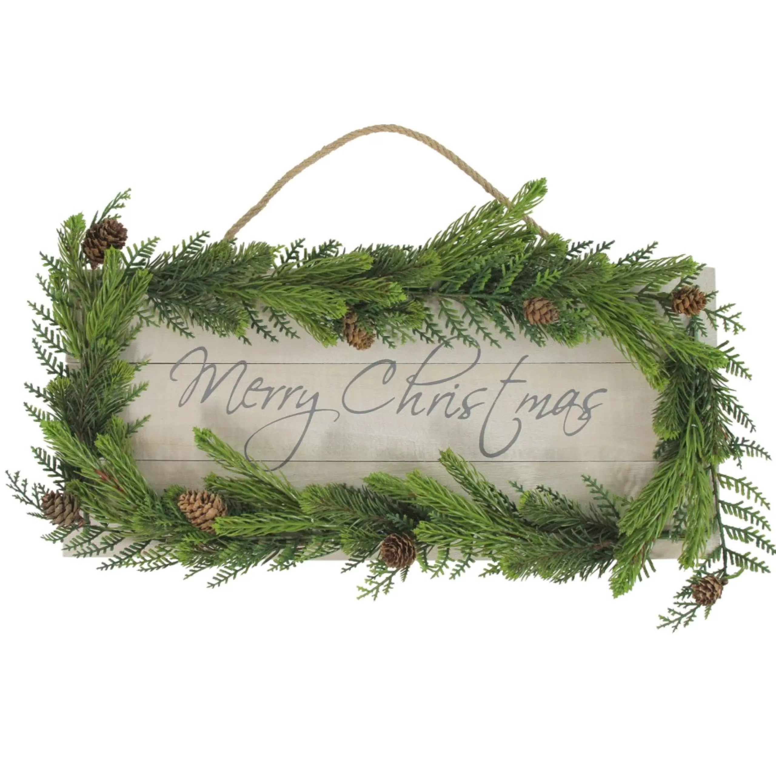 Signs & Plaques*Allstate 17.5" Pine Wood With Winter Foliage Merry Christmas Sign