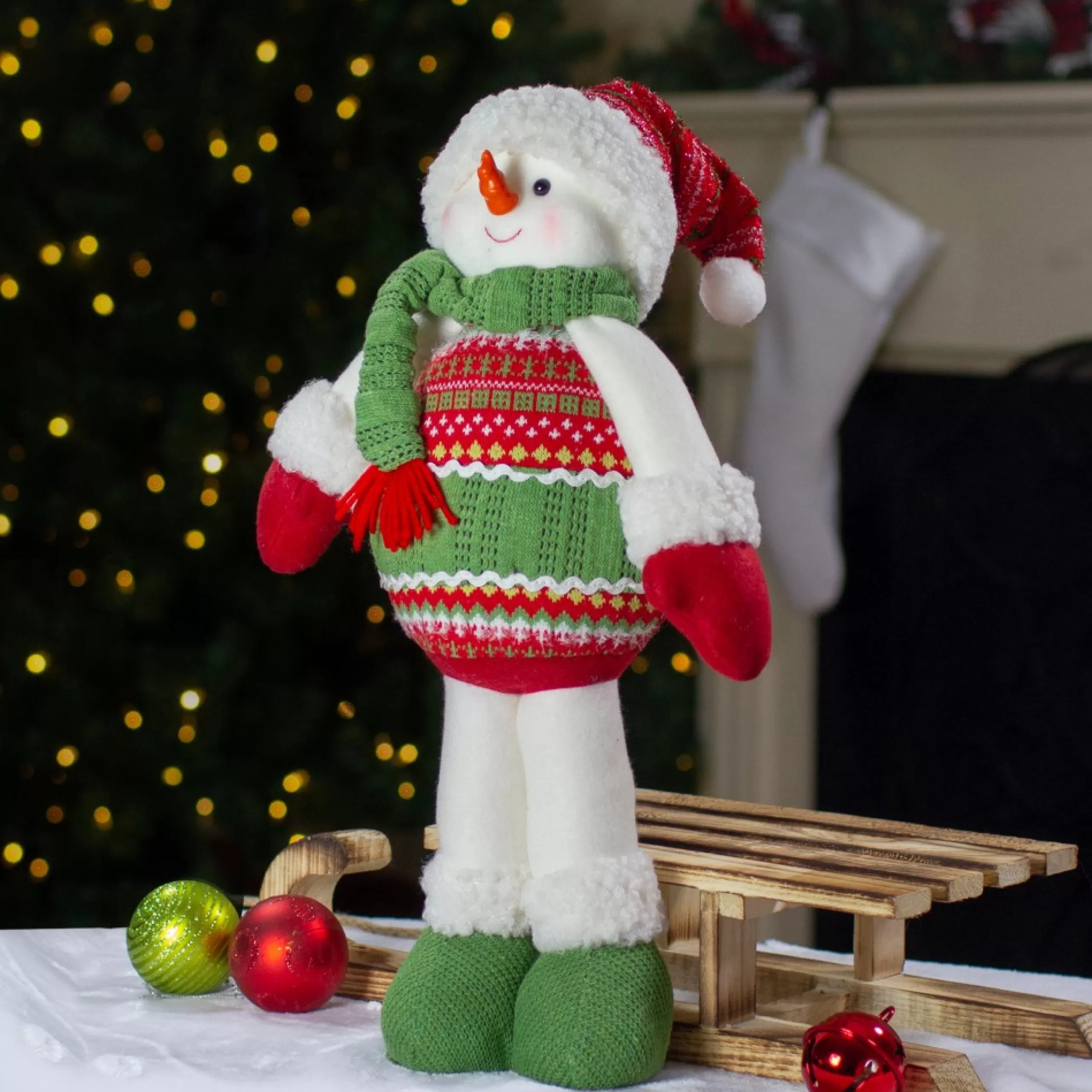 Plush Figures*Northlight 17.5" Red And Green Jolly Plush Snowman Christmas Figure