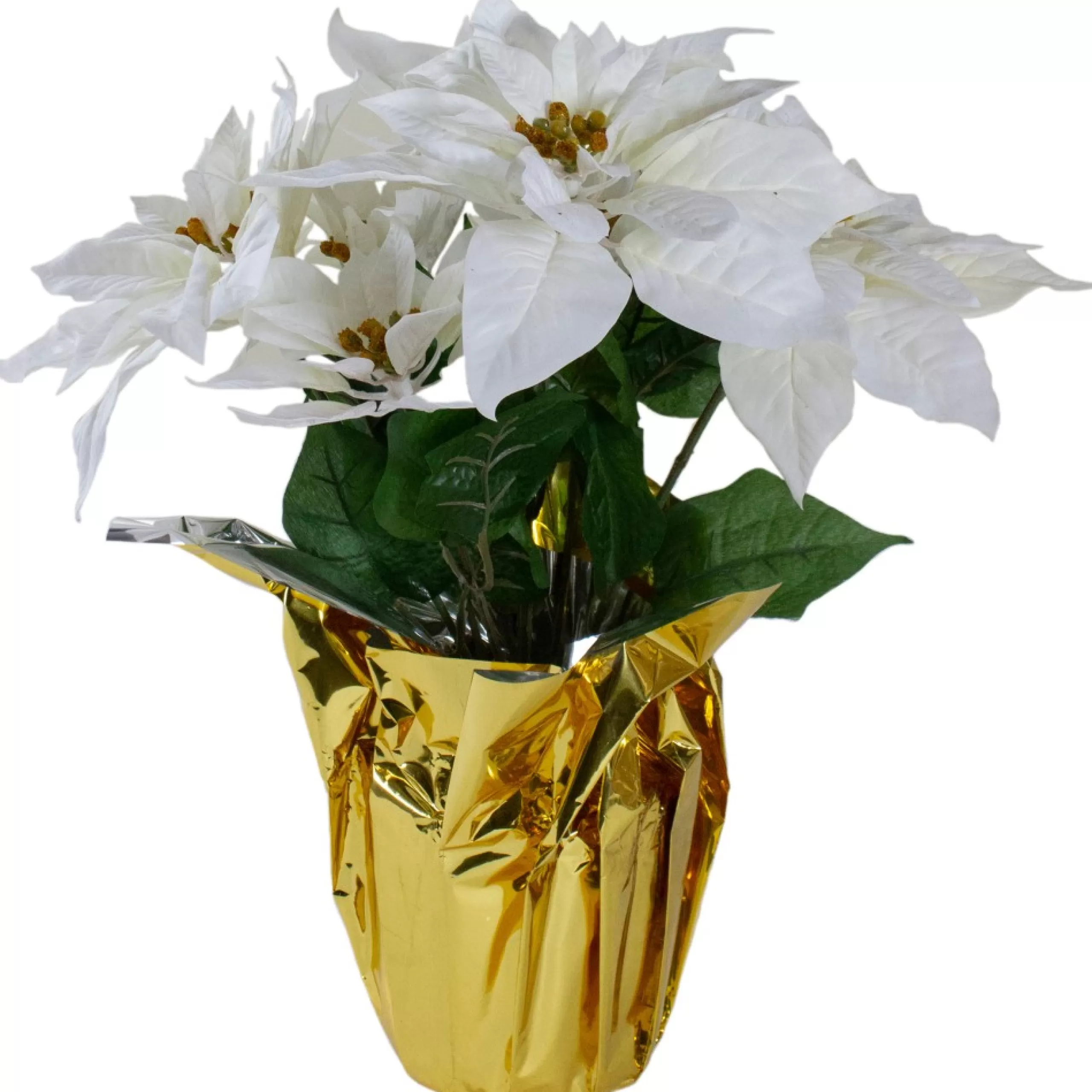 Floral*Northlight 17" Potted White Artificial Poinsettia Christmas Arrangement