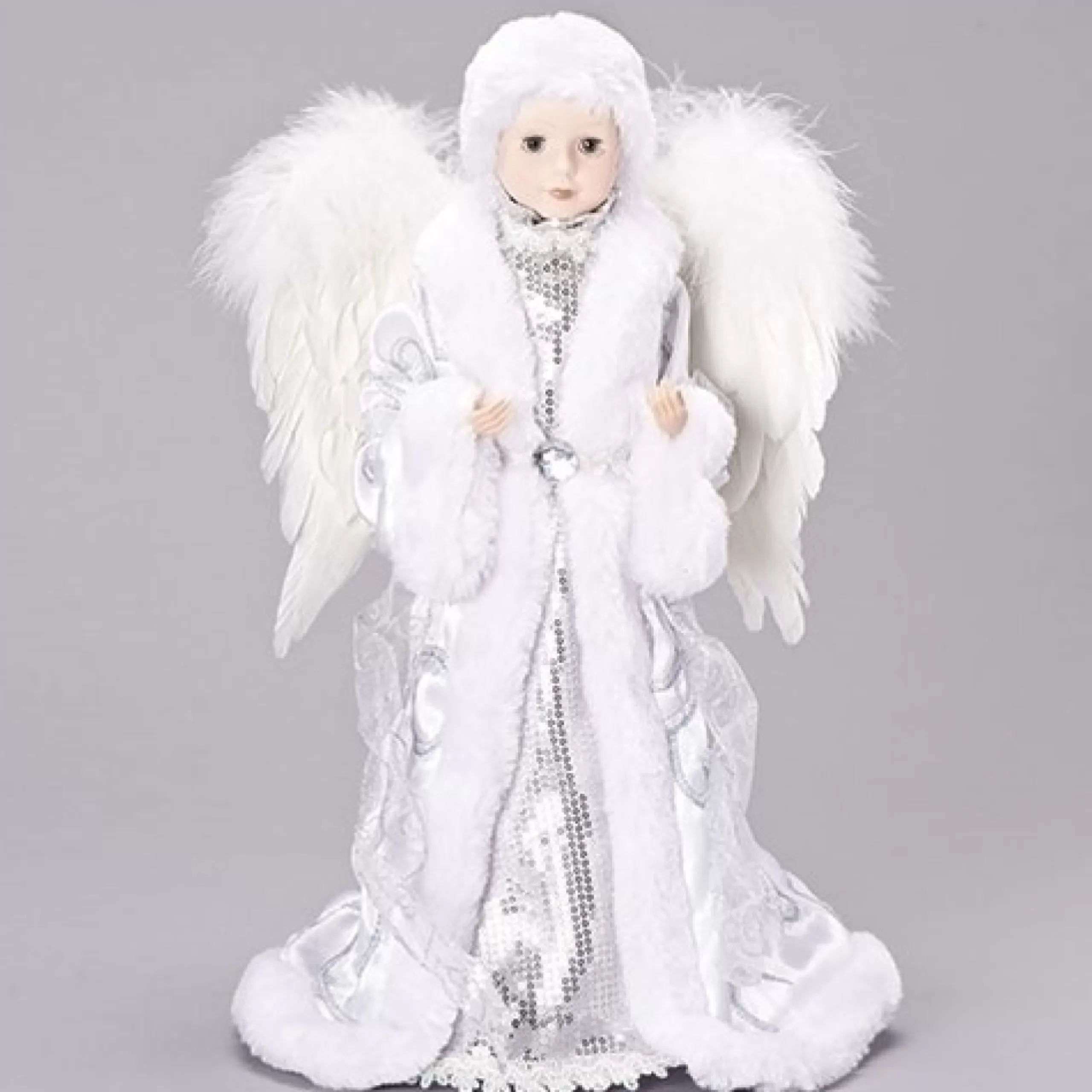 Angel Tree Toppers*Roman 17" White And Silver Sequin Angel Christmas Tree Topper