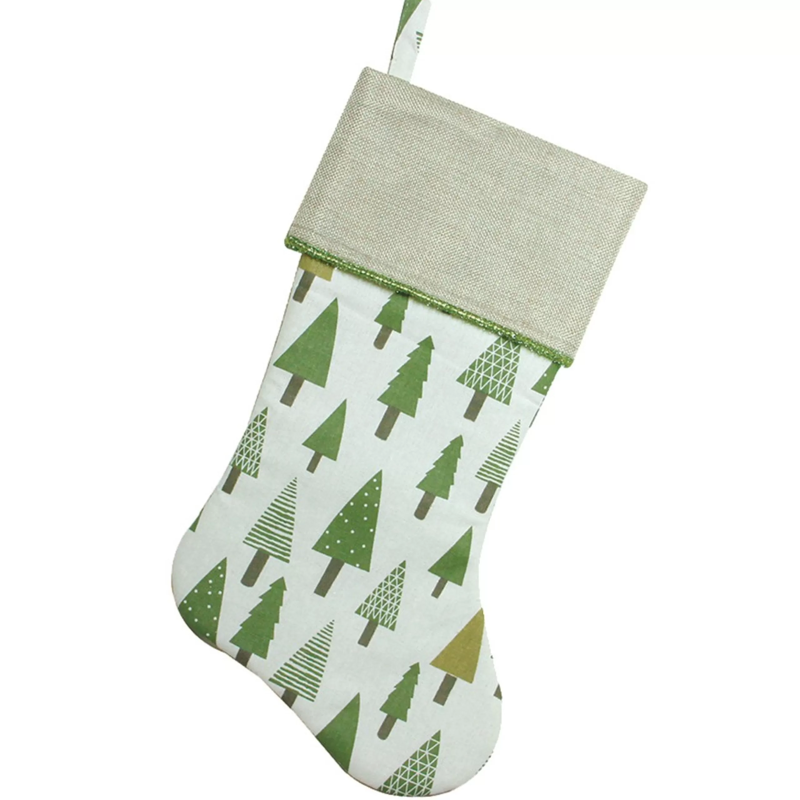 Stockings*Northlight 18.5" Green And White Christmas Stocking With Flax Cuff