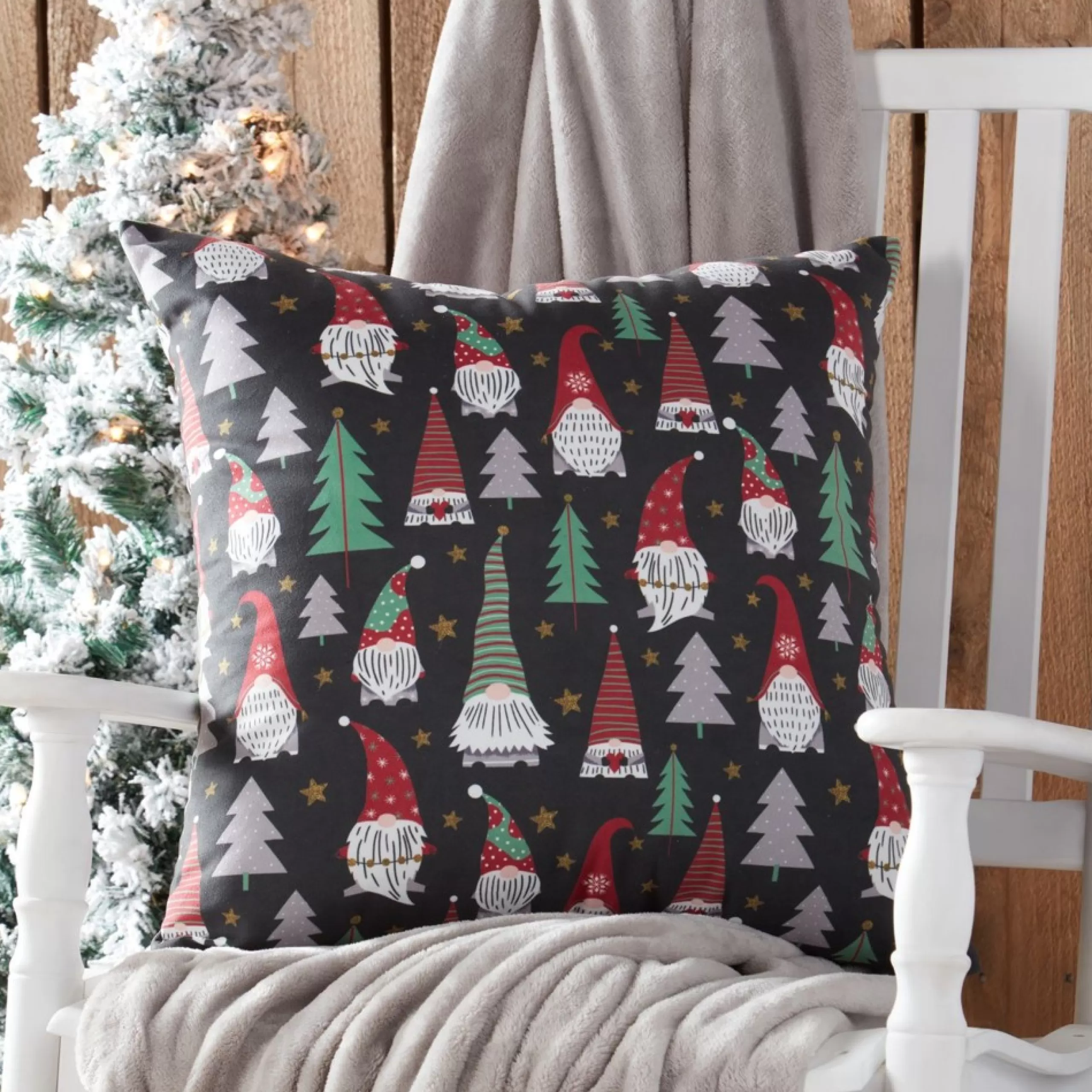 Pillows & Throws*Greendale Home Fashions 18" Black Gnomies Christmas Square Throw Pillow