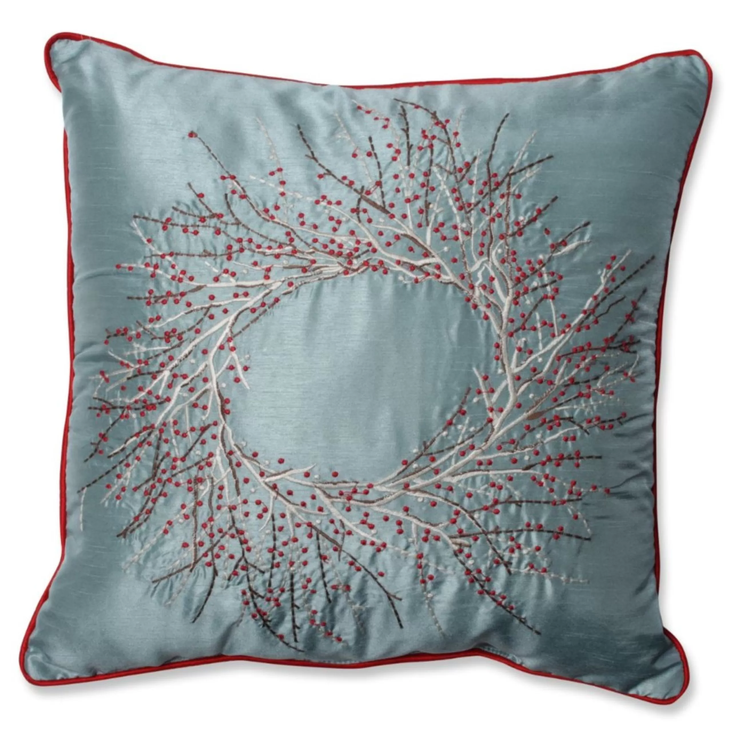 Pillows & Throws*CC Home Furnishings 18" Blue And Red Christmas Wreath Square Throw Pillow