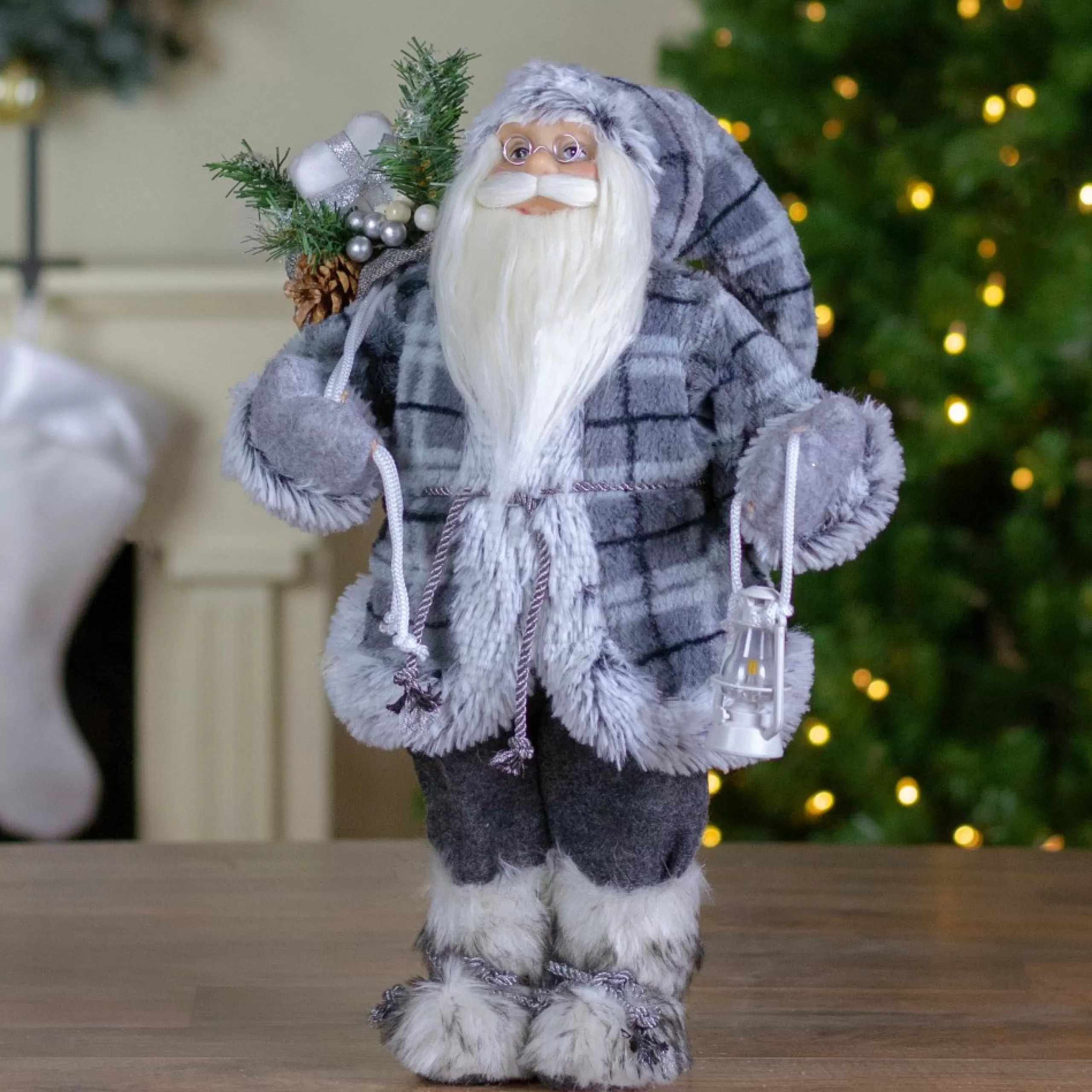 Santa Figures*Northlight 18" Gray Standing Santa Christmas Figure With Lantern