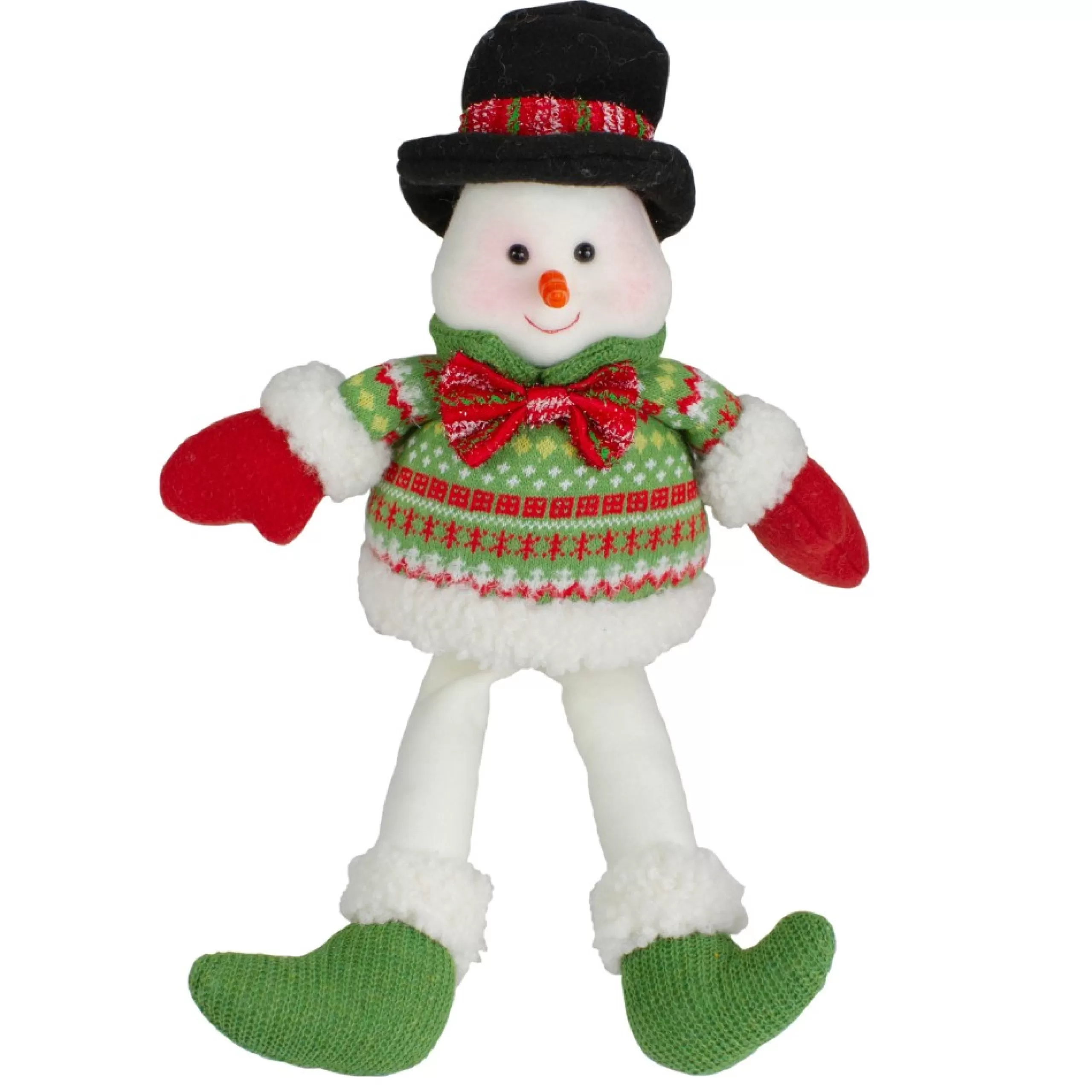 Plush Figures*Northlight 18" Red And Green Sitting Smiling Snowman Christmas Figure