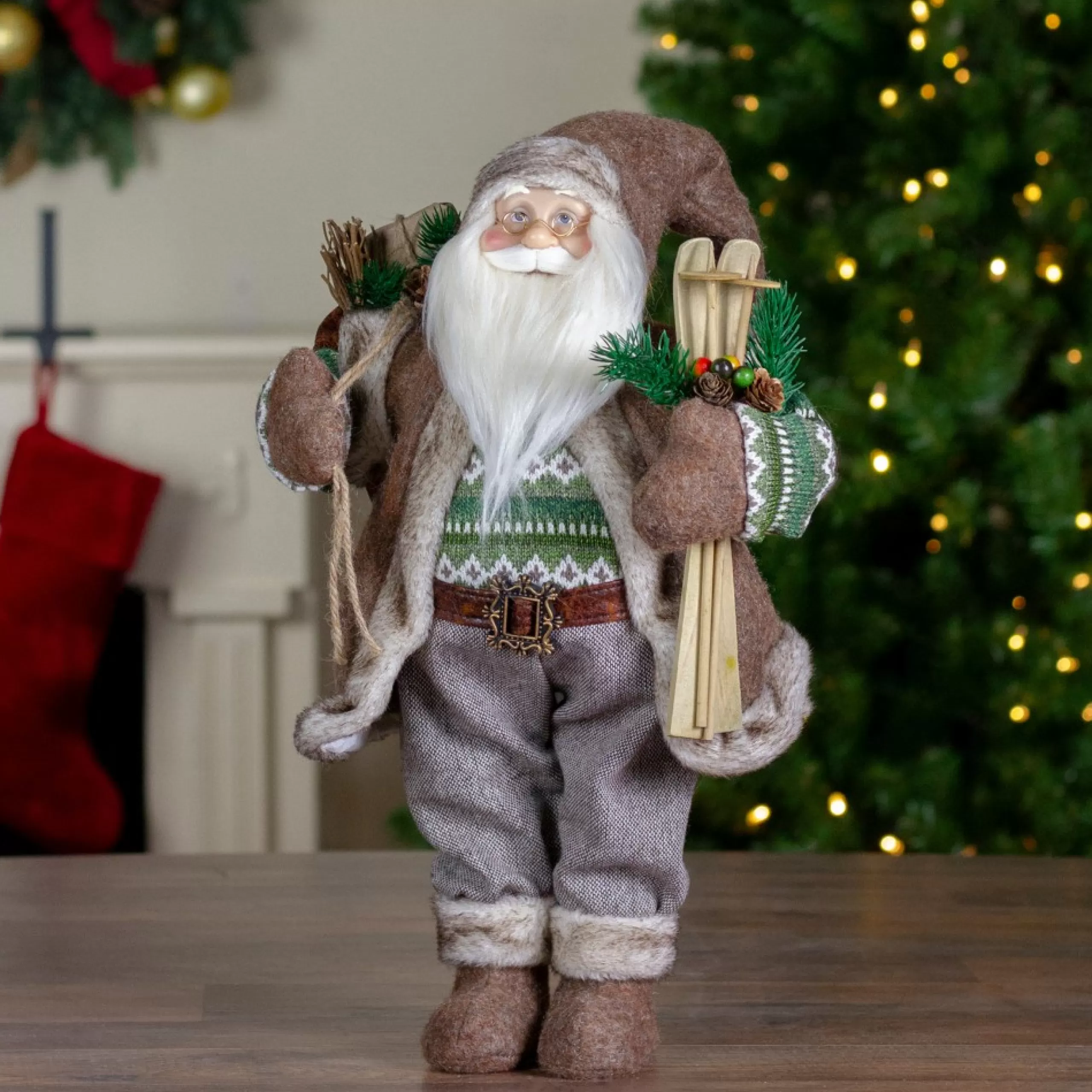 Santa Figures*Northlight 18" Standing Santa Christmas Figure Carrying Presents And Skis