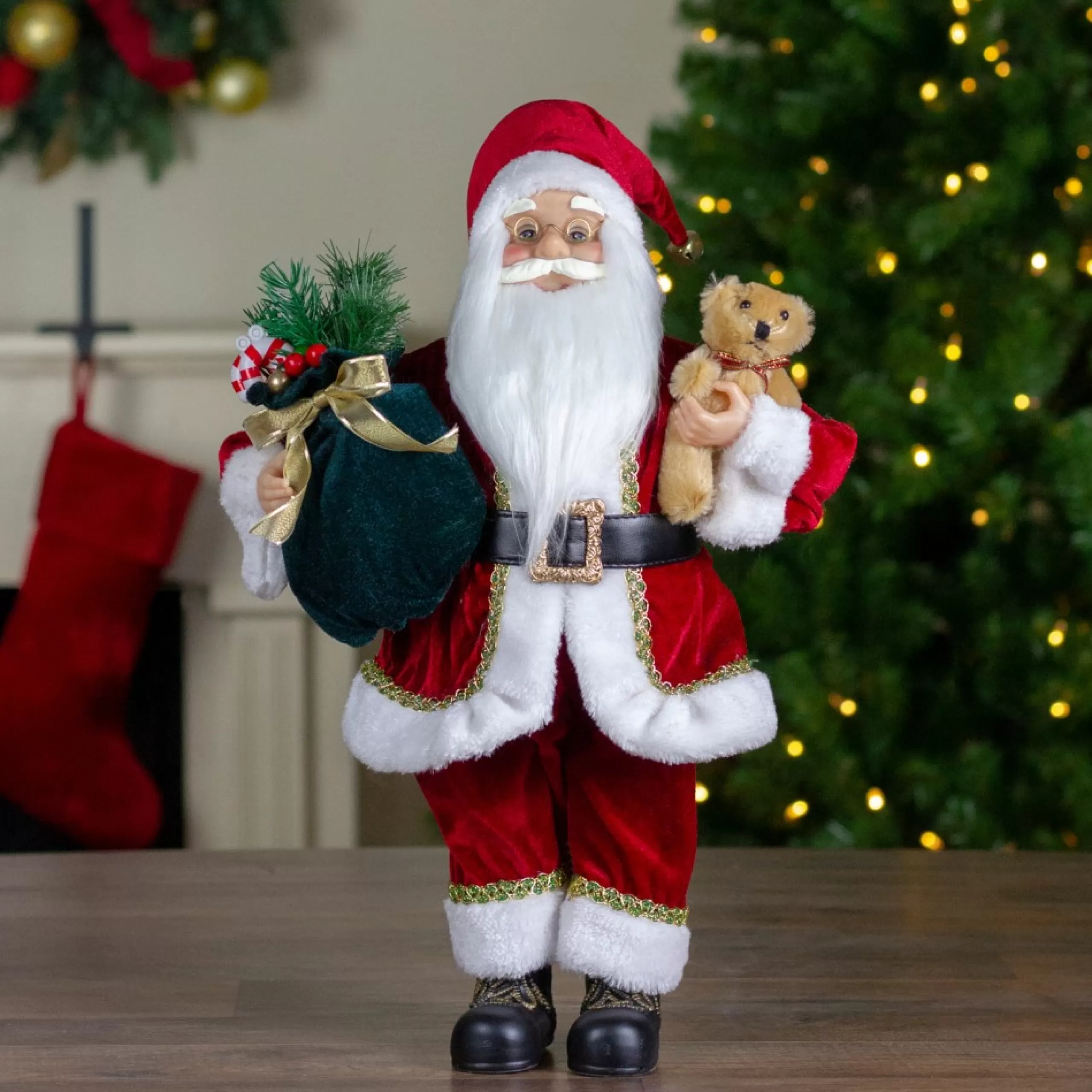 Santa Figures*Northlight 18" Standing Santa Christmas Figure With A Plush Bear