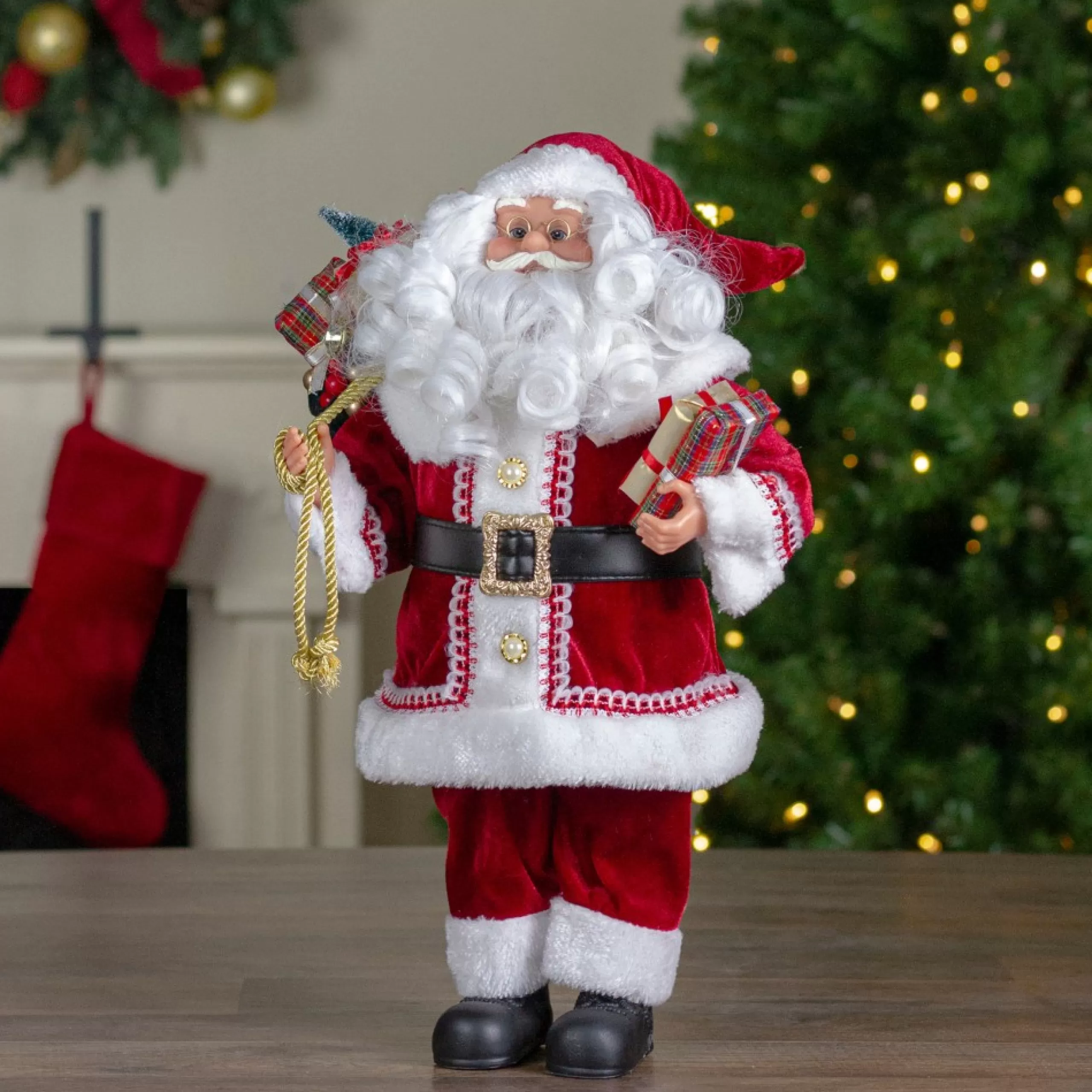 Santa Figures*Northlight 18-Inch Standing Curly Beard Santa Christmas Figure With Presents