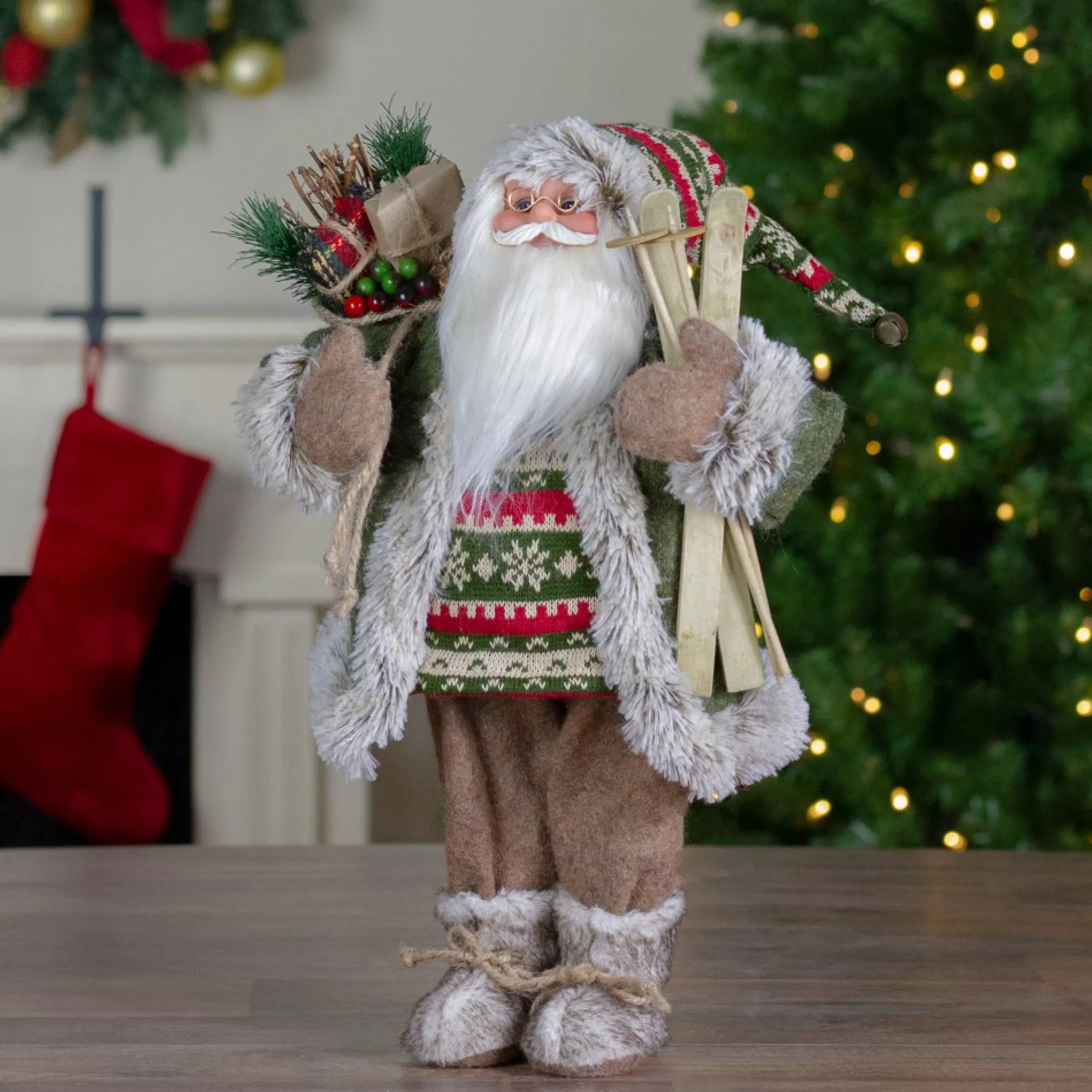 Santa Figures*Northlight 18"Standing Santa Christmas Figure Carrying Skis And Presents